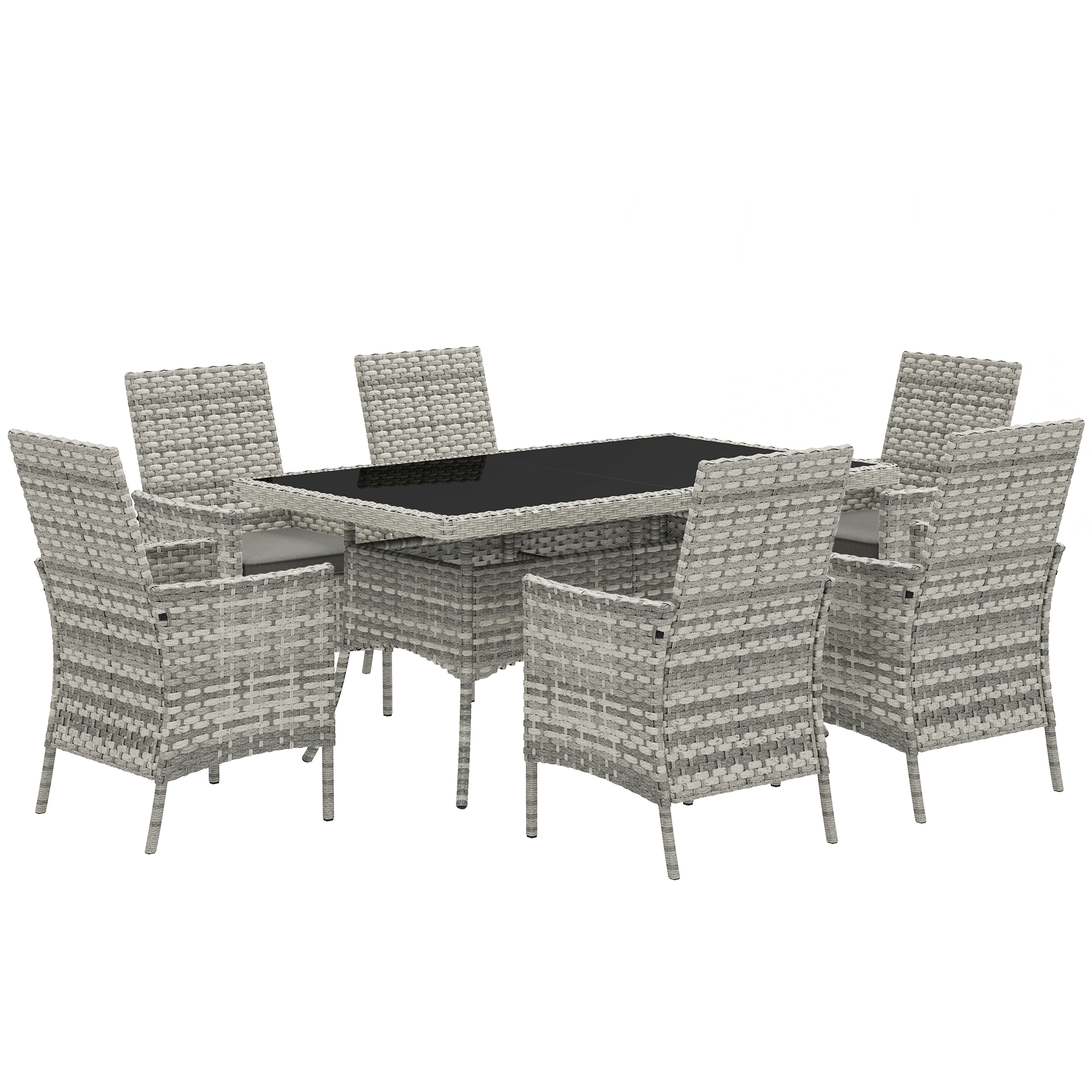 SUNVISTA Seven-Piece Rattan Dining Set - Mixed-Grey - Life Essentials