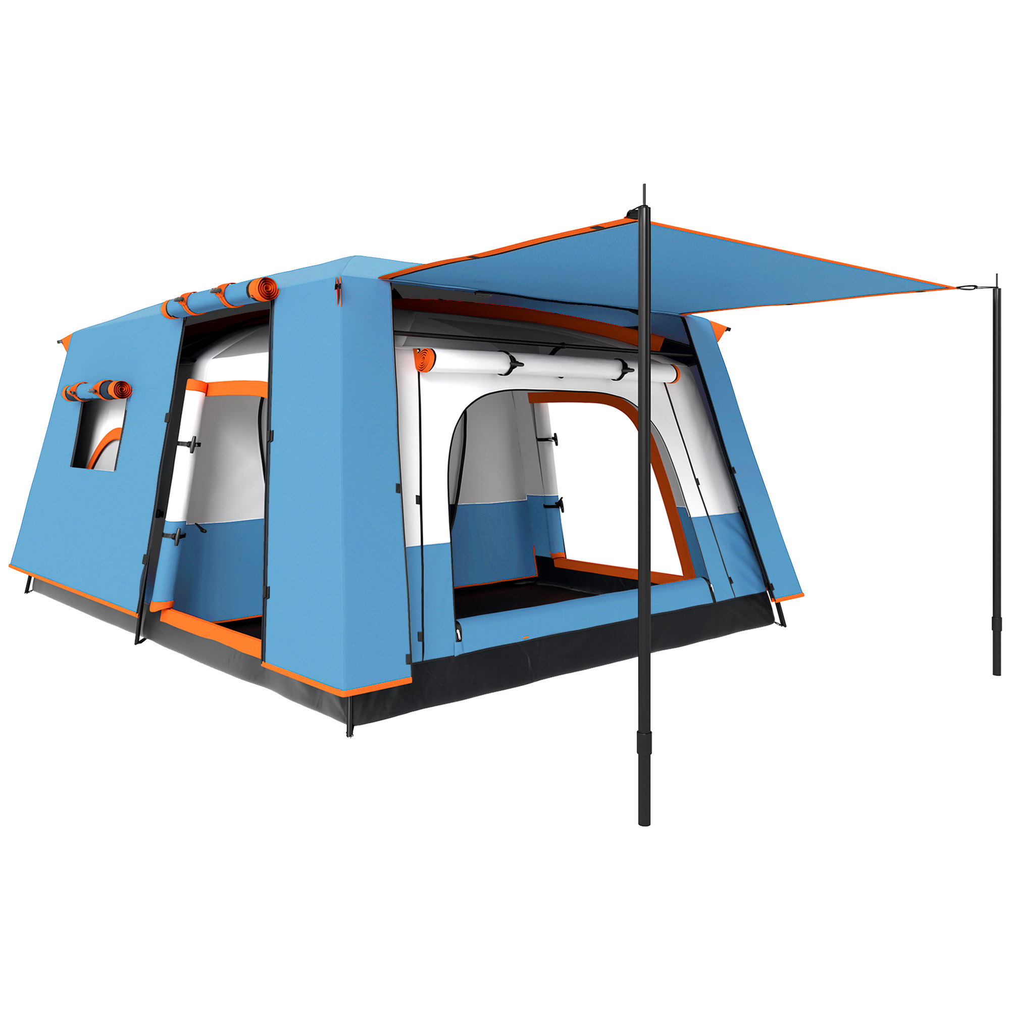 SUNVISTA 4-6 Man Camping Tent, Double Layer Tunnel Tent with Porch & 2 Bedrooms, Waterproof - Blue - Life Essentials