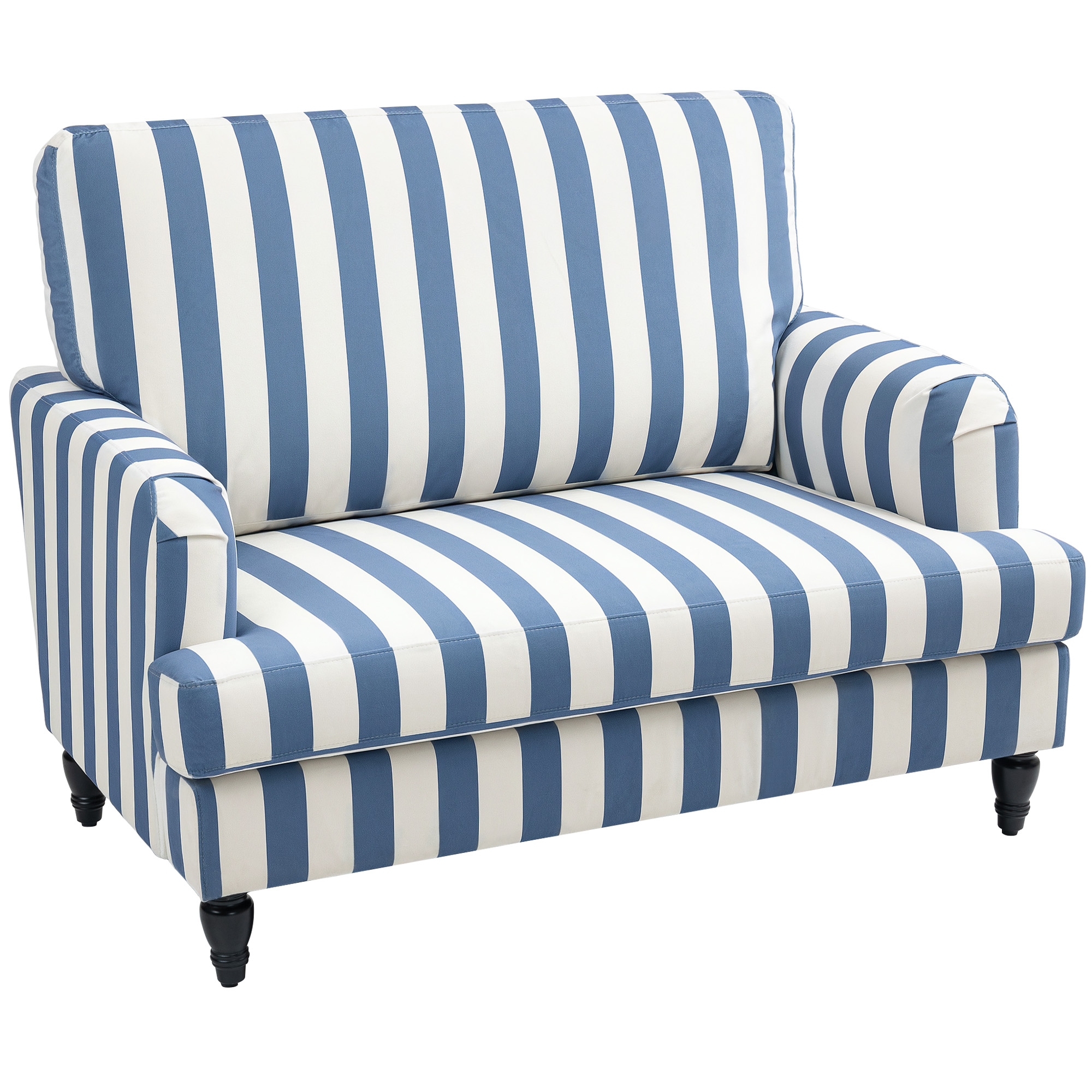 HERON Velvet Accent Chair, Striped Upholstered Armchair with Turned Legs, Blue & White - Life Essentials