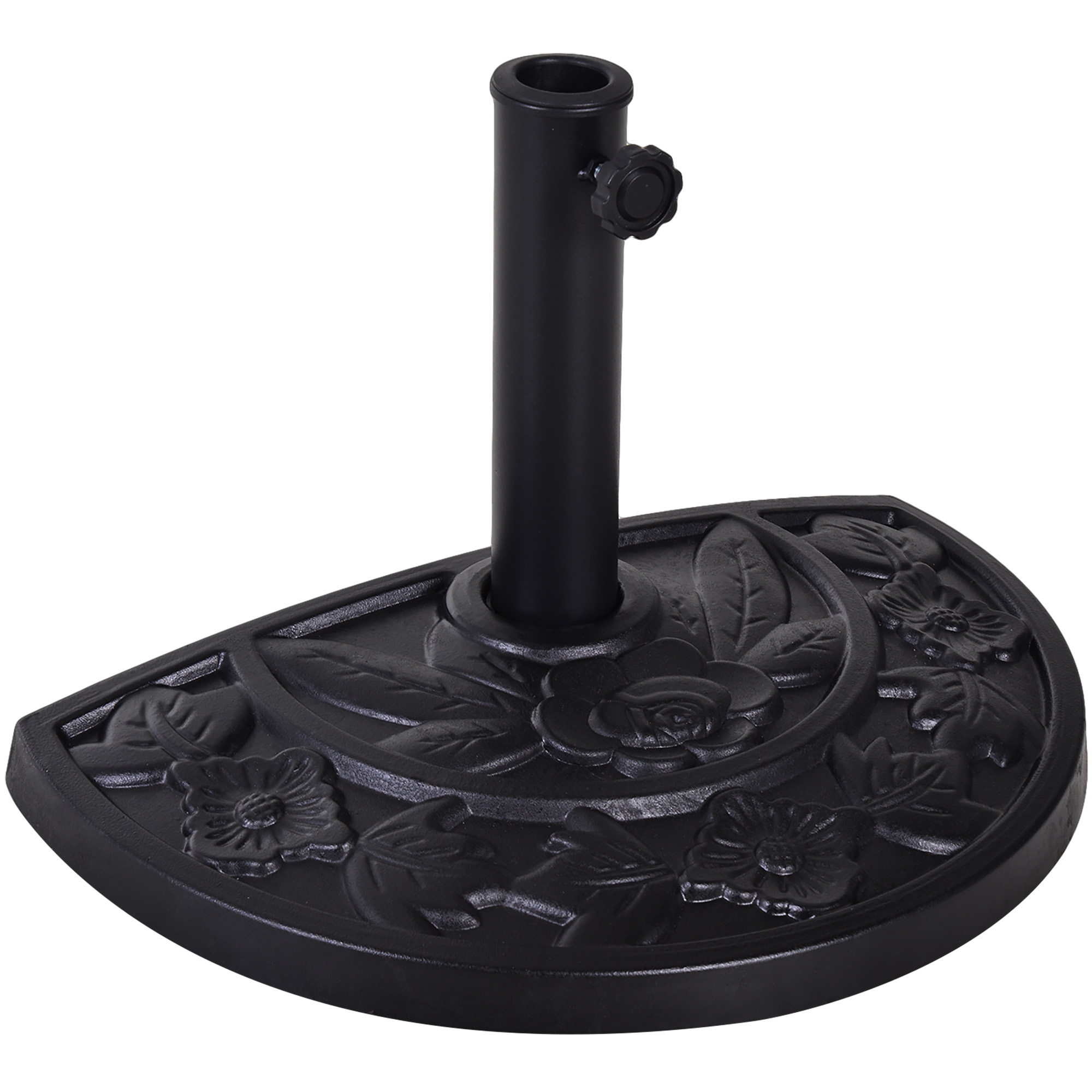 SUNVISTA 9kg Resin Parasol Base, Half Round Umbrella Stand with Floral Design for Garden, Outdoor, Suitable Umbrella Rod: Î 3.8cm, Î 4.8cm, Black - 