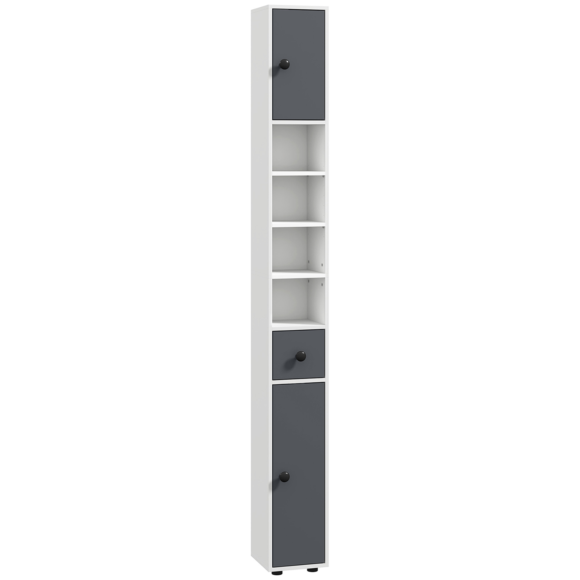 Kleankin 180cm Tall Slim Bathroom Cabinet with Open Shelves - White - Life Essentials