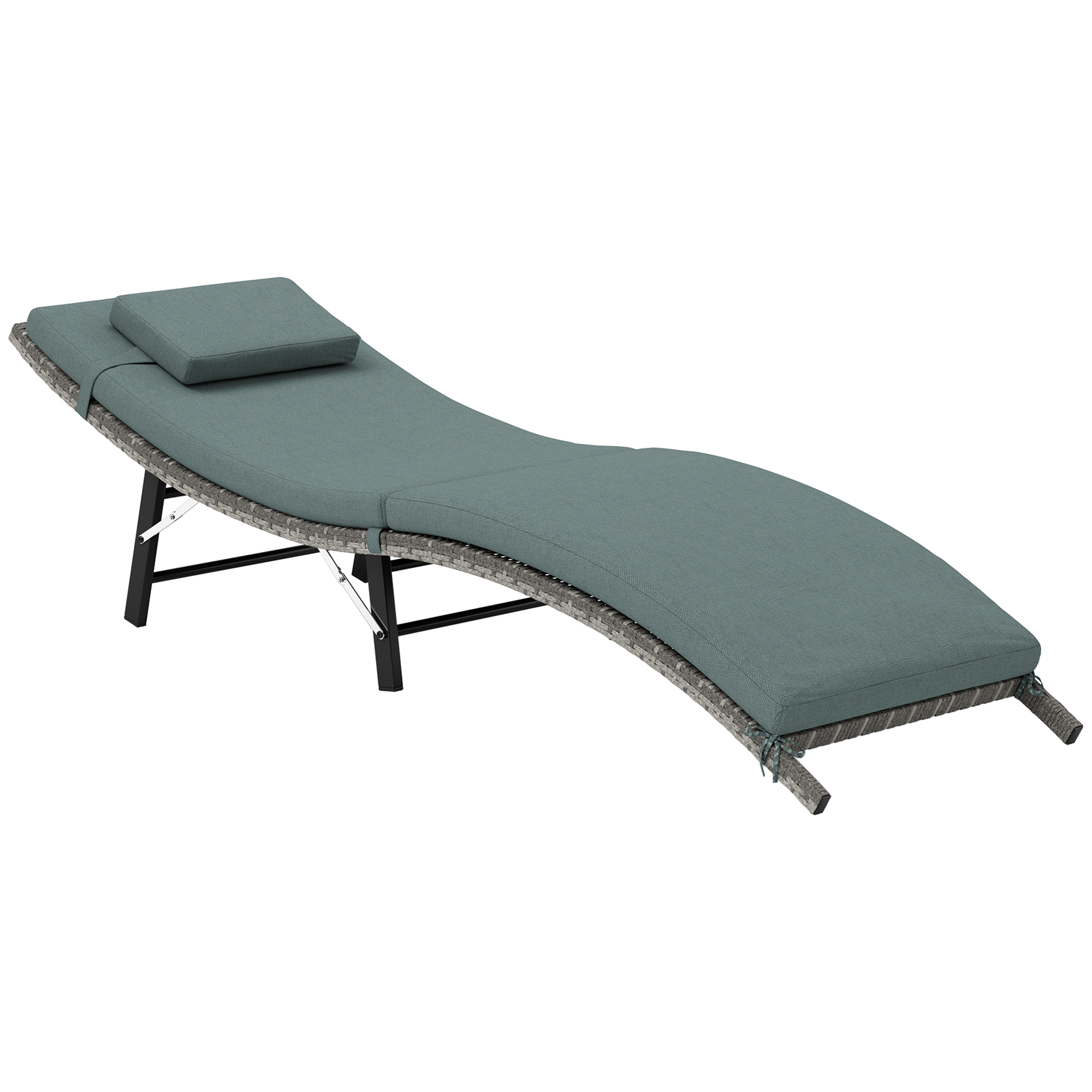 SUNVISTA Rattan Folding Sun Lounger Outdoor Chair with Cushion and Pillow Mixed Grey - Life Essentials