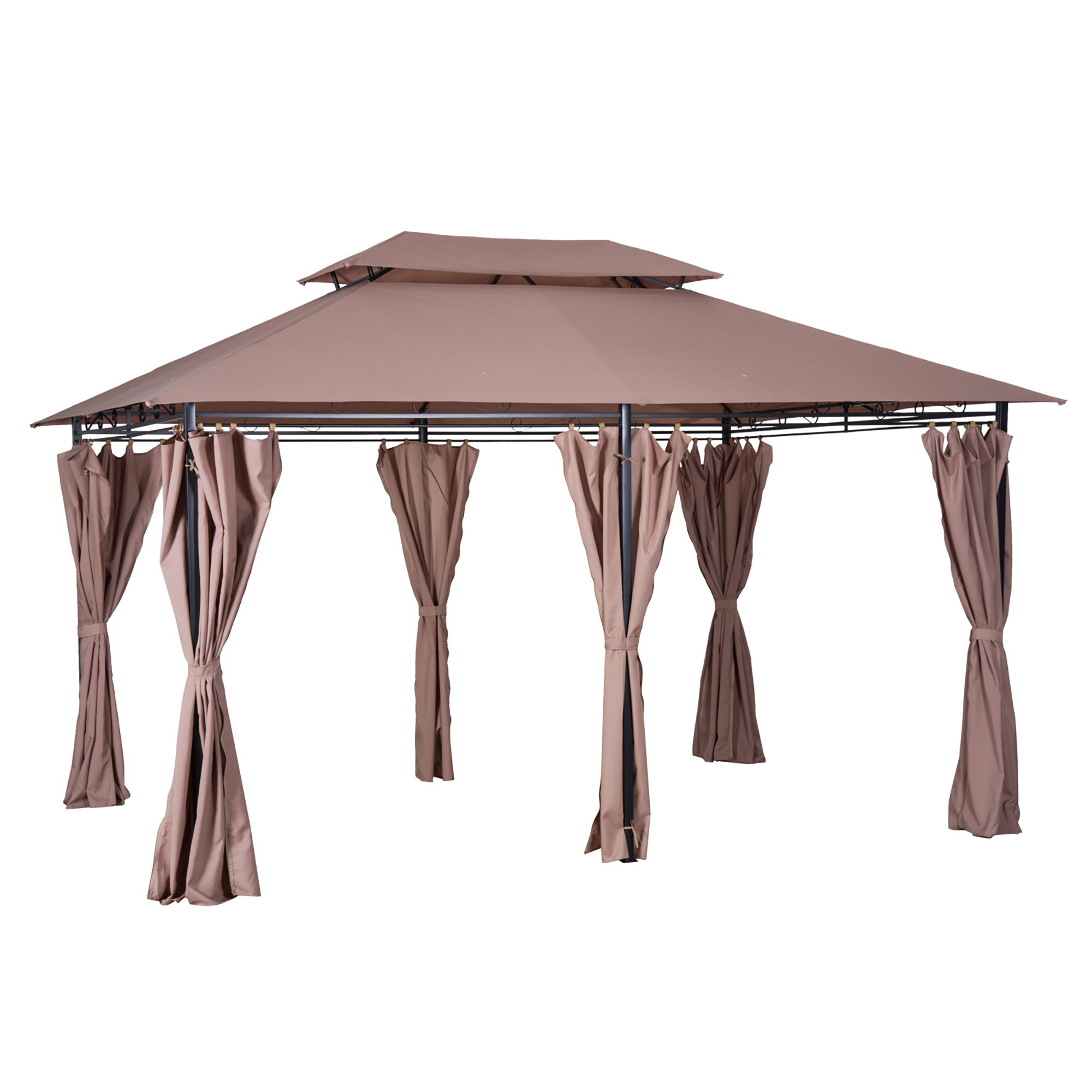 4m x 3M Metal Gazebo Canopy Party Tent Garden Pavillion Patio Shelter Pavilion with Curtains Sidewalls Brown - Life Essentials