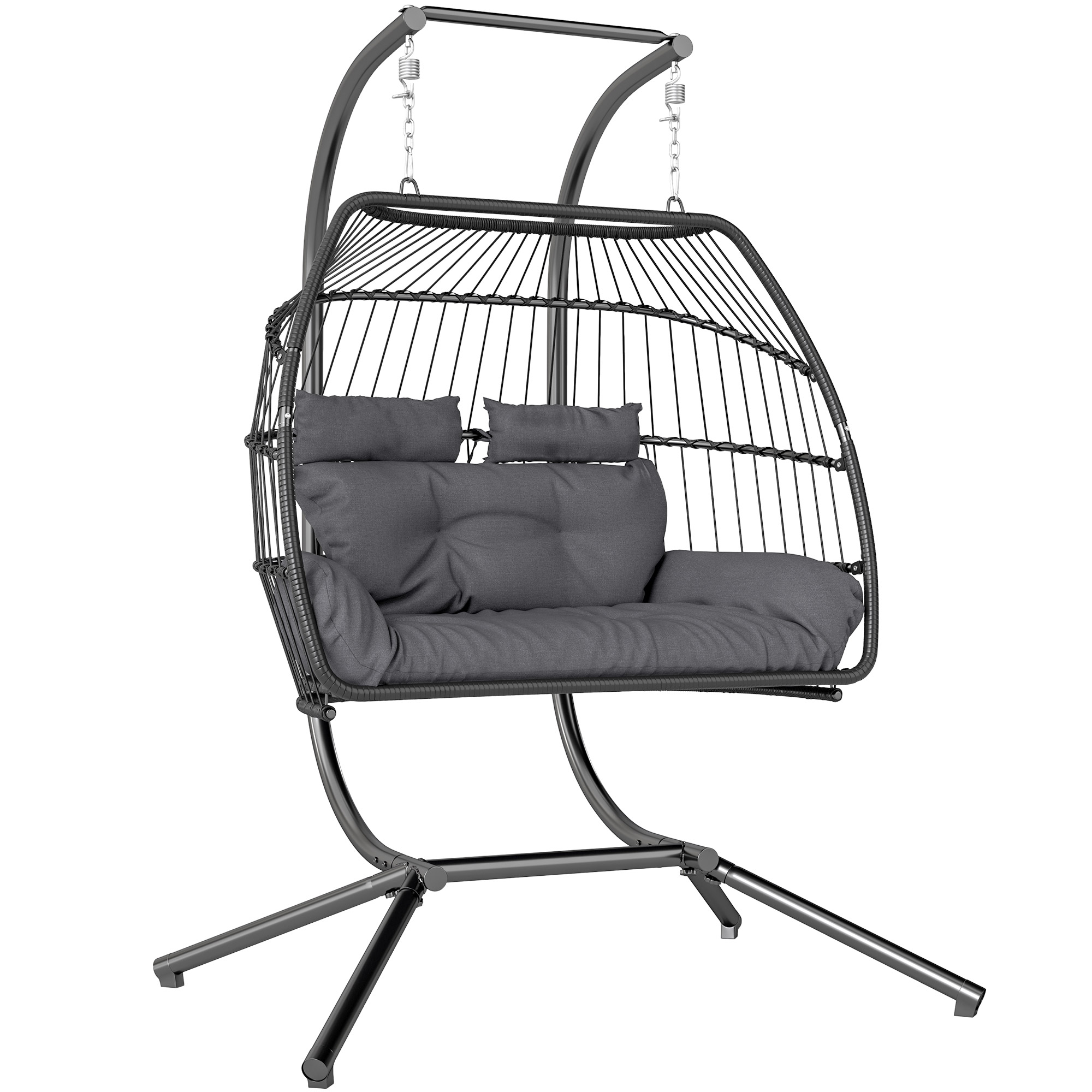 SUNVISTA Double Hanging Egg Chair, 260kg Capacity, Steel Frame, Cushion & Pillows, Dark Grey - Life Essentials