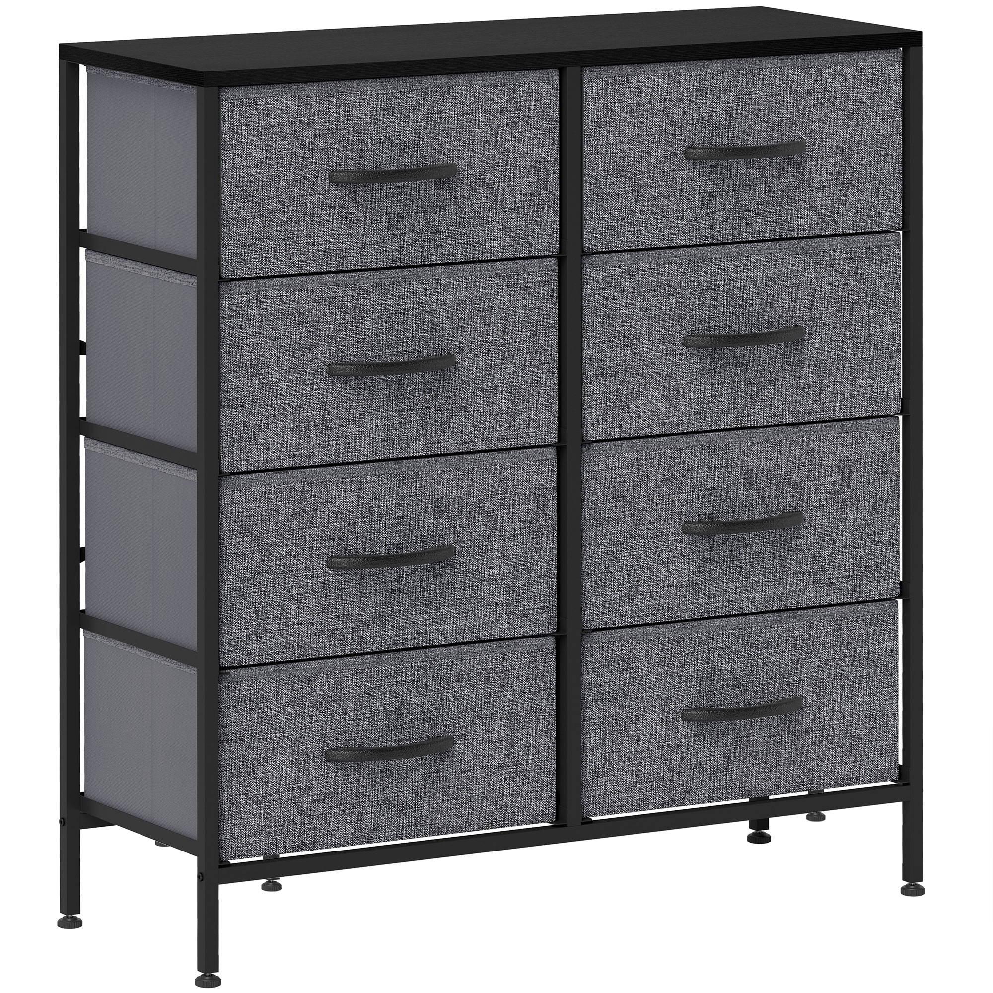 JAPRIS Black Chest of Drawers - Medium-sized, 8 Drawers, Double, Fabric Drawers - Life Essentials