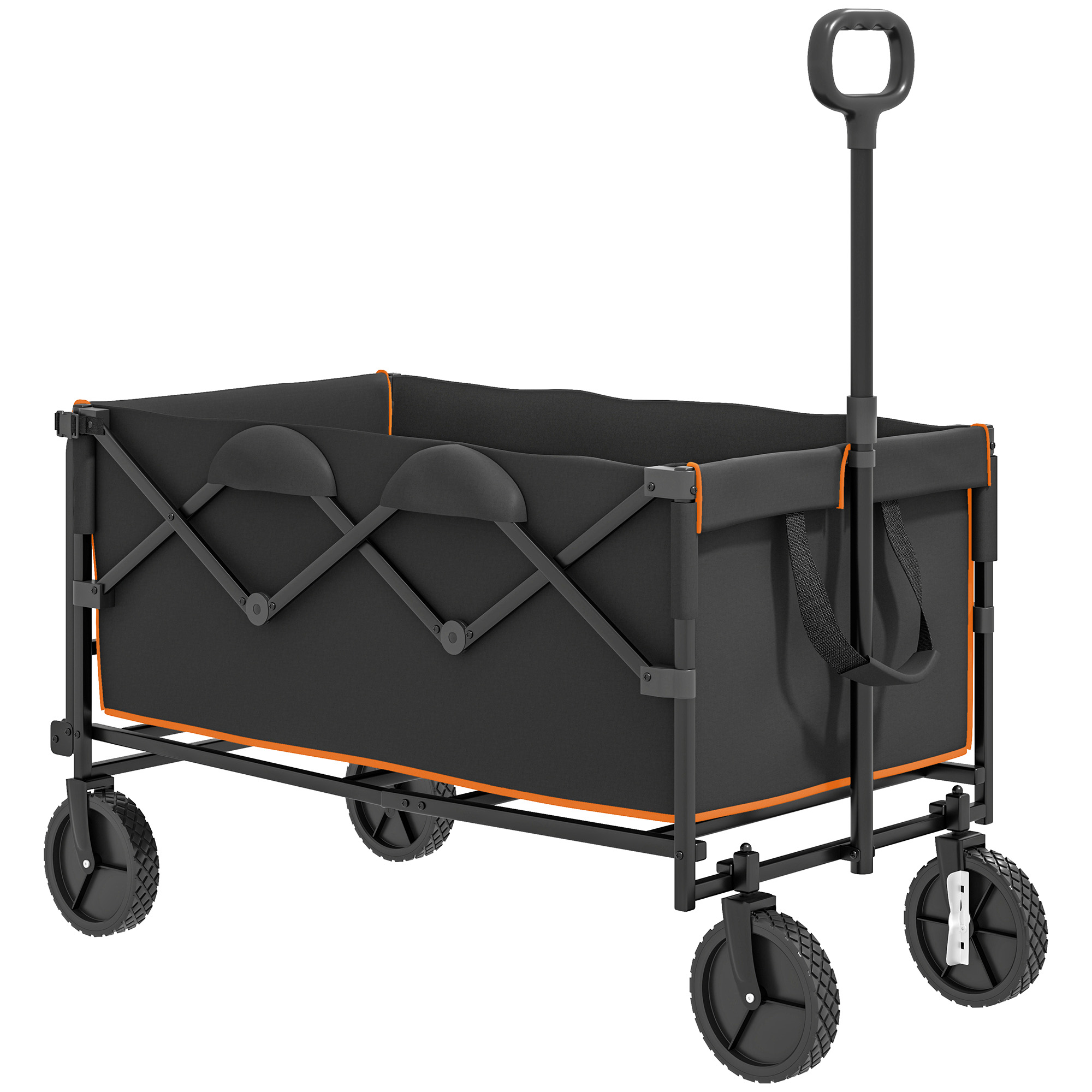 SUNVISTA 160L Folding Festival Trolley with Tailgate & Handle, 100kg Load, Black/Orange - Life Essentials