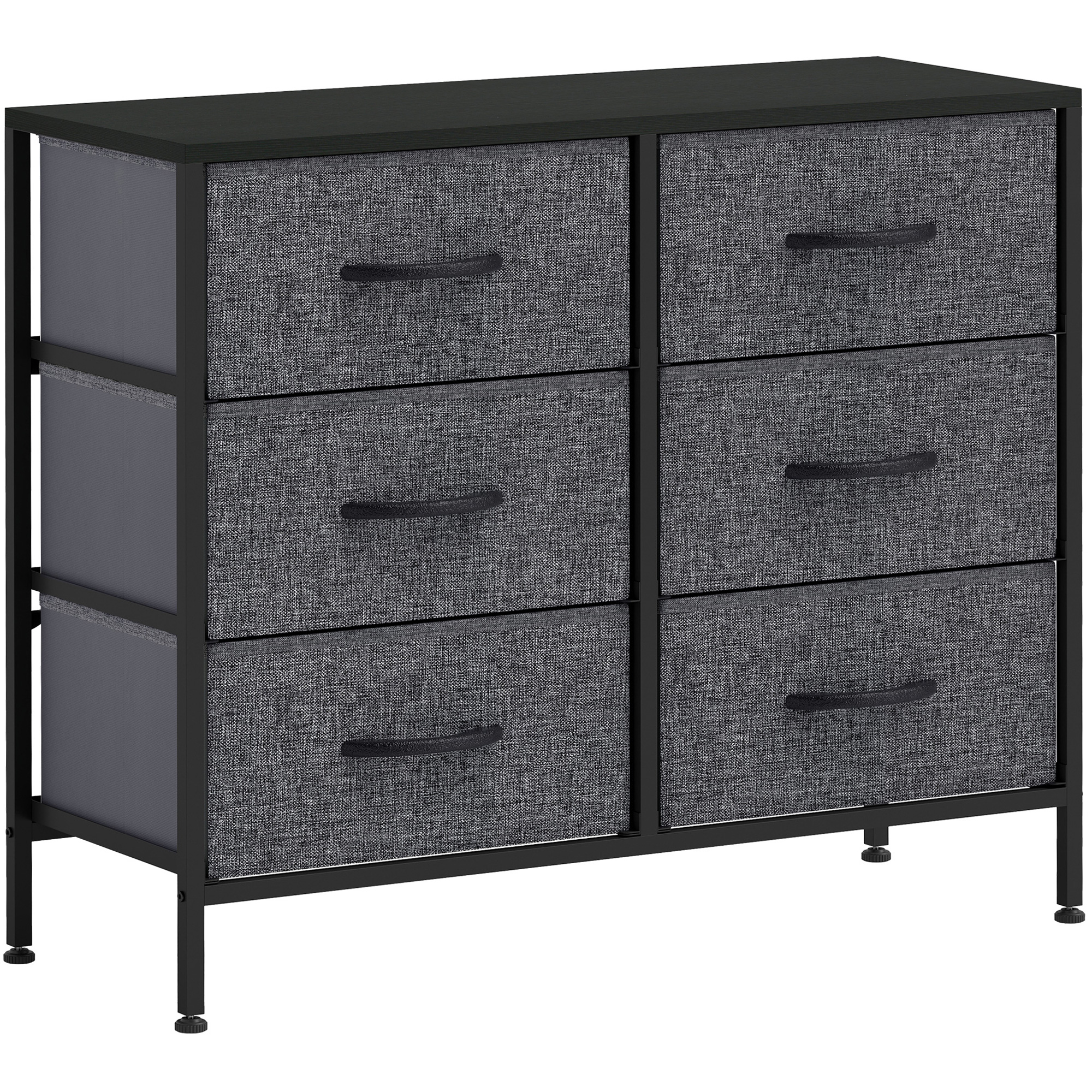 JAPRIS Black Chest of Drawers - Medium-sized, 6 Drawers, Double, Fabric Drawers - Life Essentials