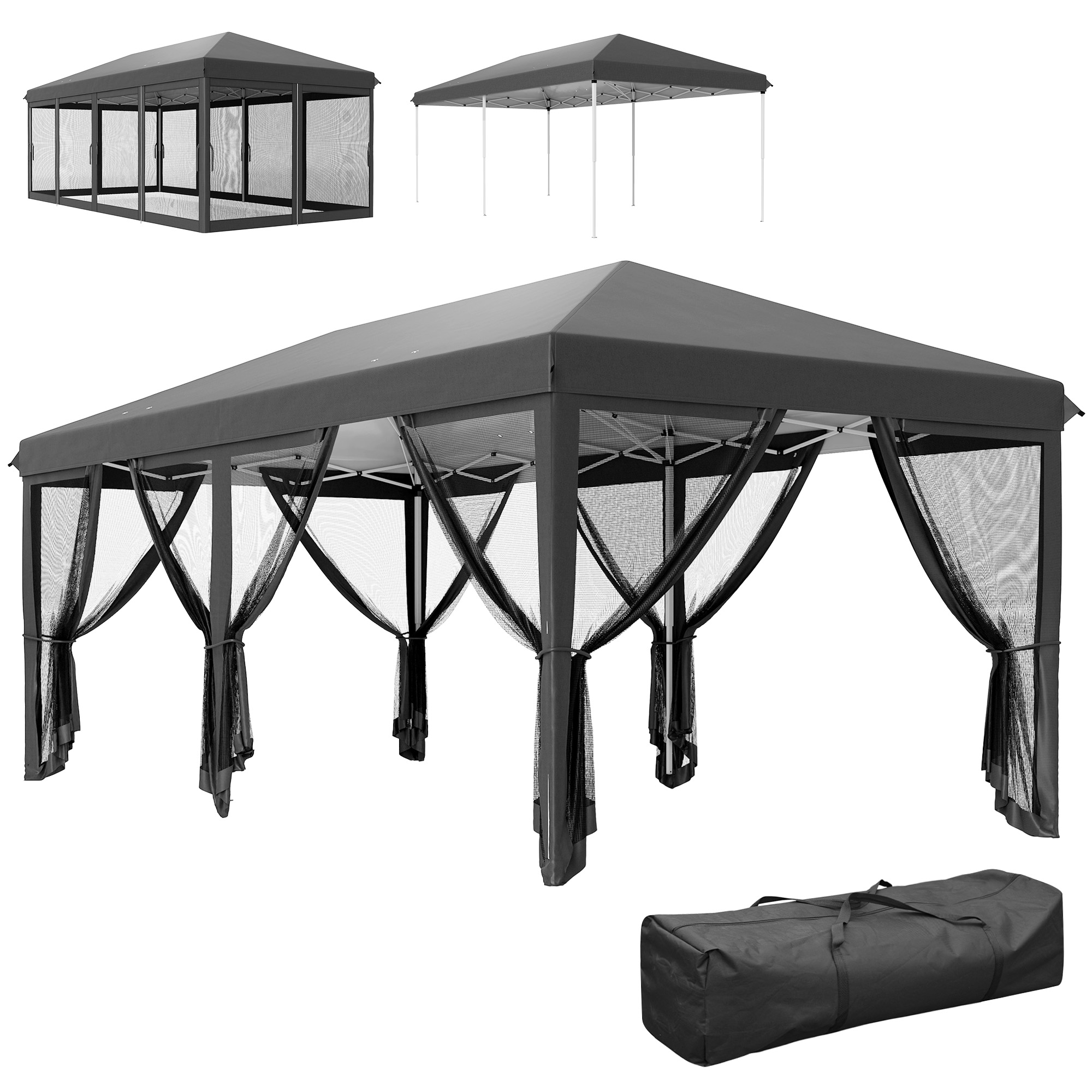 SUNVISTA 3 x 6m Pop Up Gazebo, Outdoor Canopy Shelter, Marquee Party Wedding Tent with 6 Mesh Walls and Carry Bag, Black - Life Essentials
