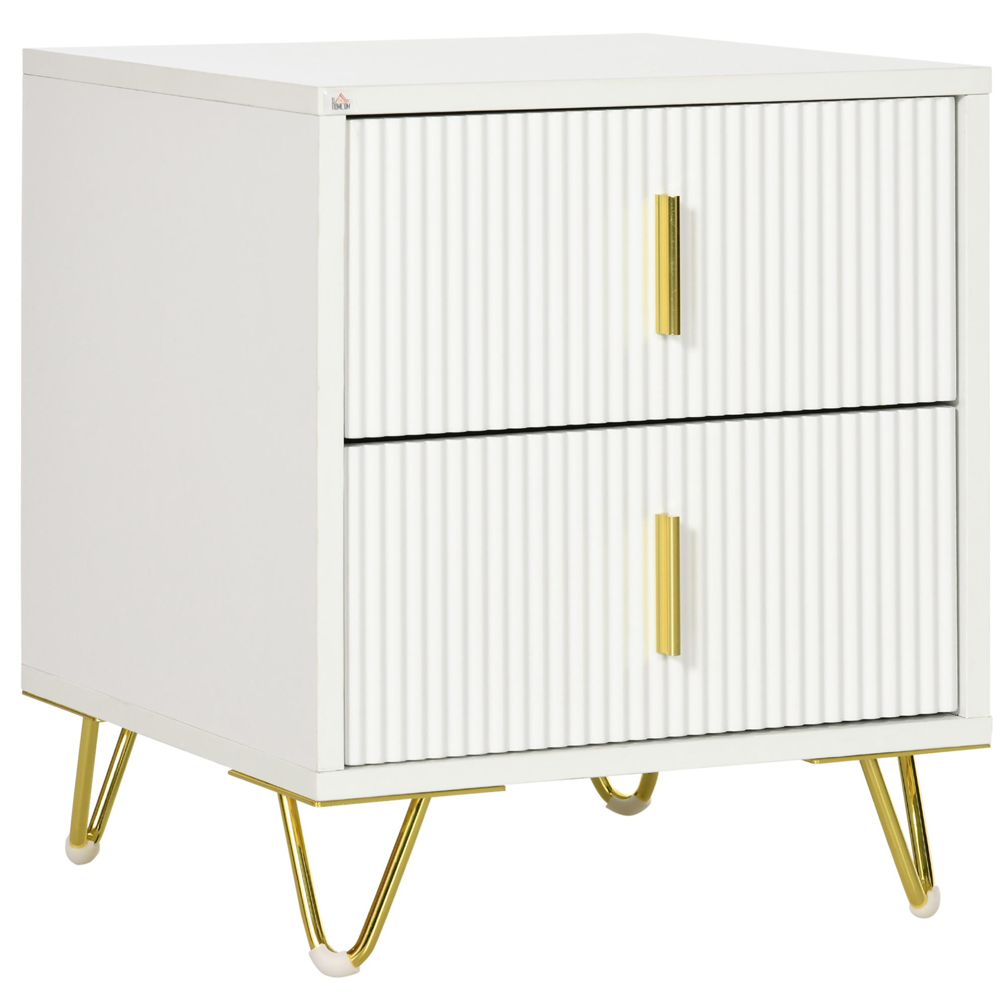 Bedside Table - DORK 2 Drawer Nightstand White 40cm - Life Essentials