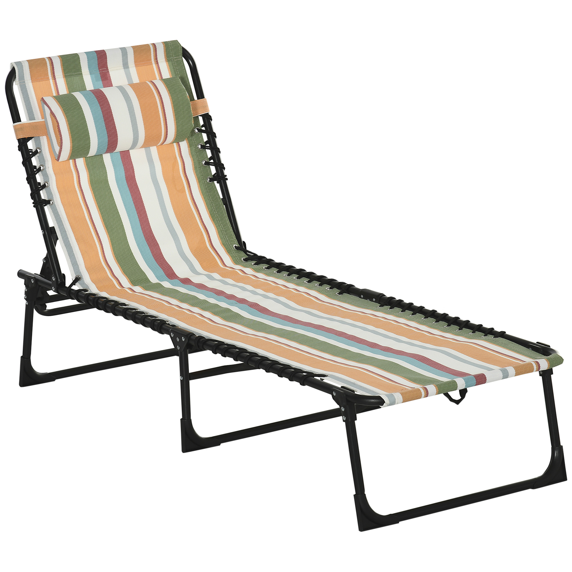 Folding Sun Lounger Beach Chaise Chair Garden Reclining Cot Camping Hiking Recliner with 4 Position Adjustable, Multicolored - Life Essentials