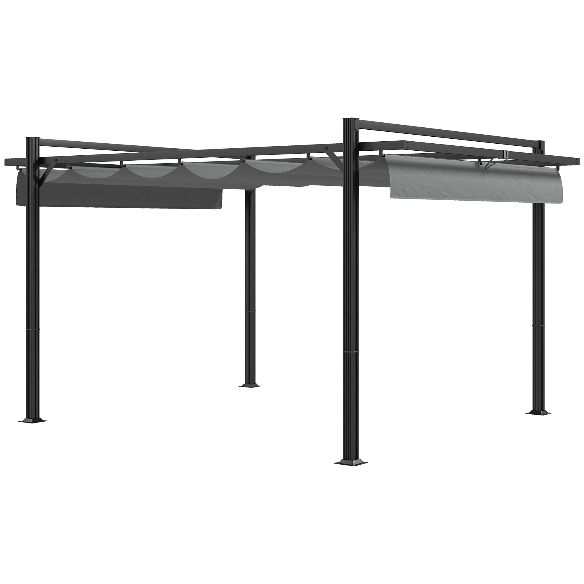 3 x 4m Retractable Pergola, Garden Gazebo Shelter with Aluminium Frame, for Grill, Patio, Deck, Dark Grey - Life Essentials