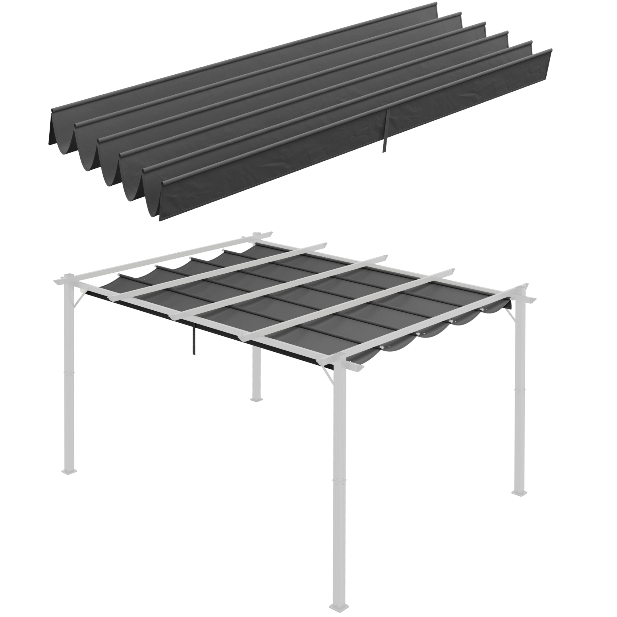 Retractable Pergola Shade Cover, Replacement Canopy for 4 x 3 (m) Pergola, Retractable Roof, Dark Grey - Life Essentials