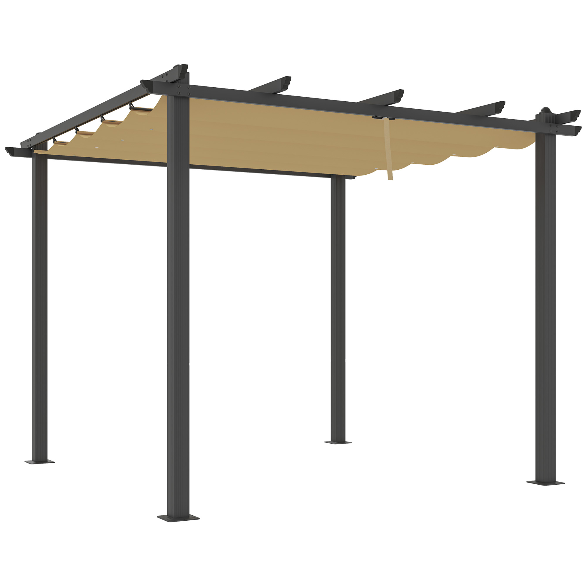 SUNVISTA 3 x 3m Aluminium Pergola, with Retractable Roof - Khaki - Life Essentials