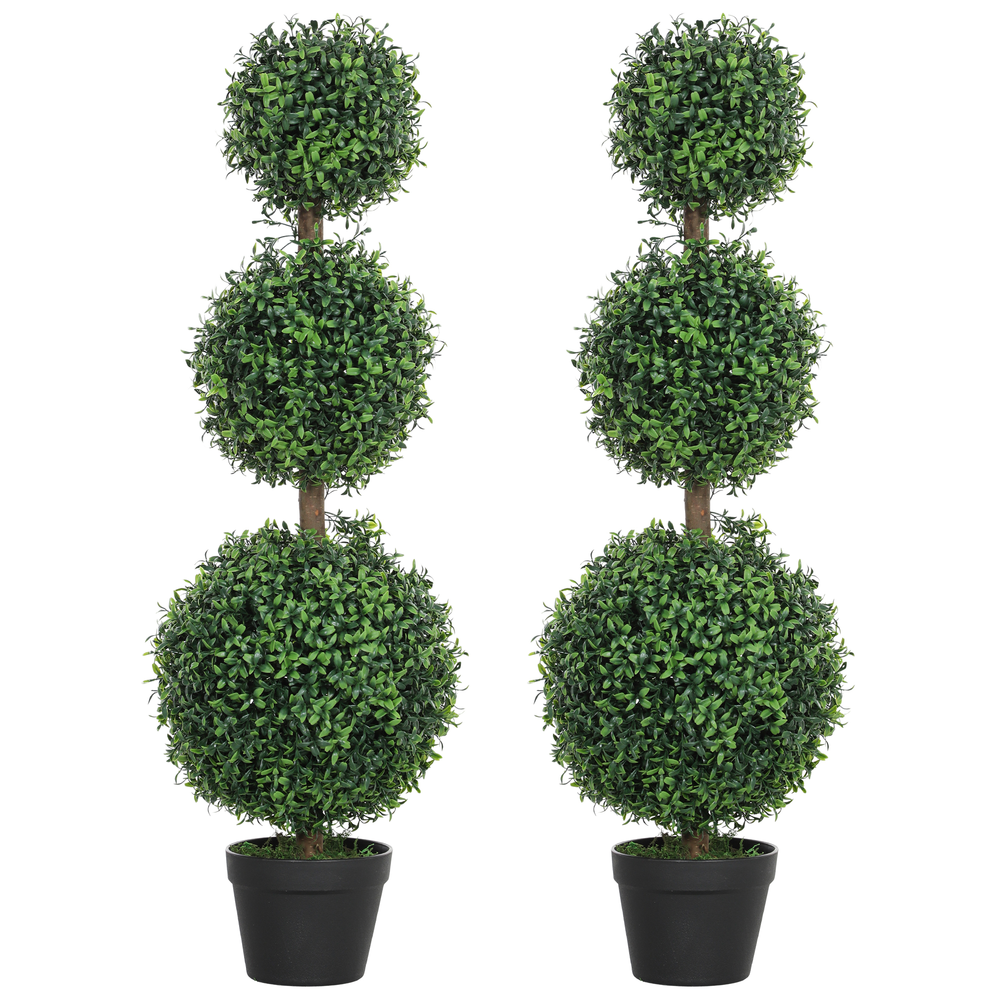 HERON Set of 2 Decorative Artificial Plants, Topiary Ball-shaped Boxwood Trees in Pot, Fake Plants for Home Indoor outdoor Decor, 100cm, Green - Life 