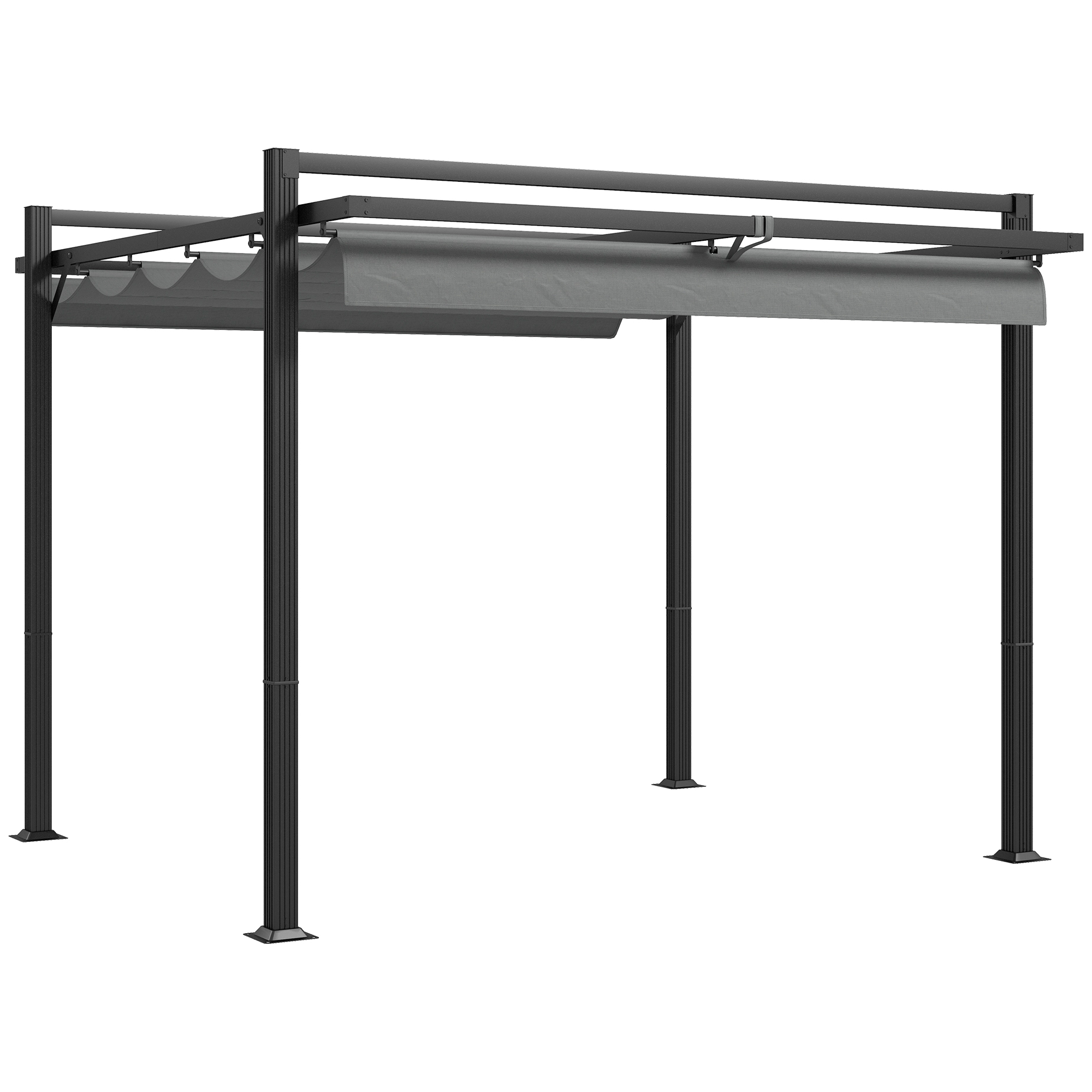 3 x 3(m) Retractable Pergola, Garden Gazebo Shelter with Aluminium Frame, for Grill, Patio, Deck, Dark Grey - Life Essentials