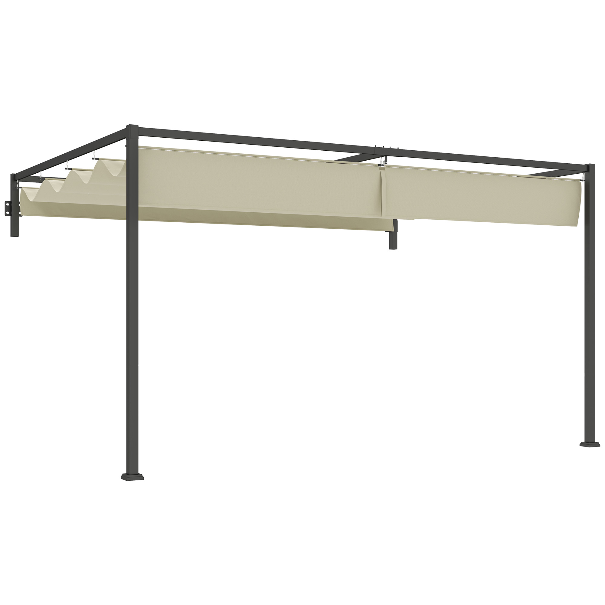 SUNVISTA 3 x 4m Lean To Steel Pergola, with Moving Fabric Canopy - Khaki - Life Essentials