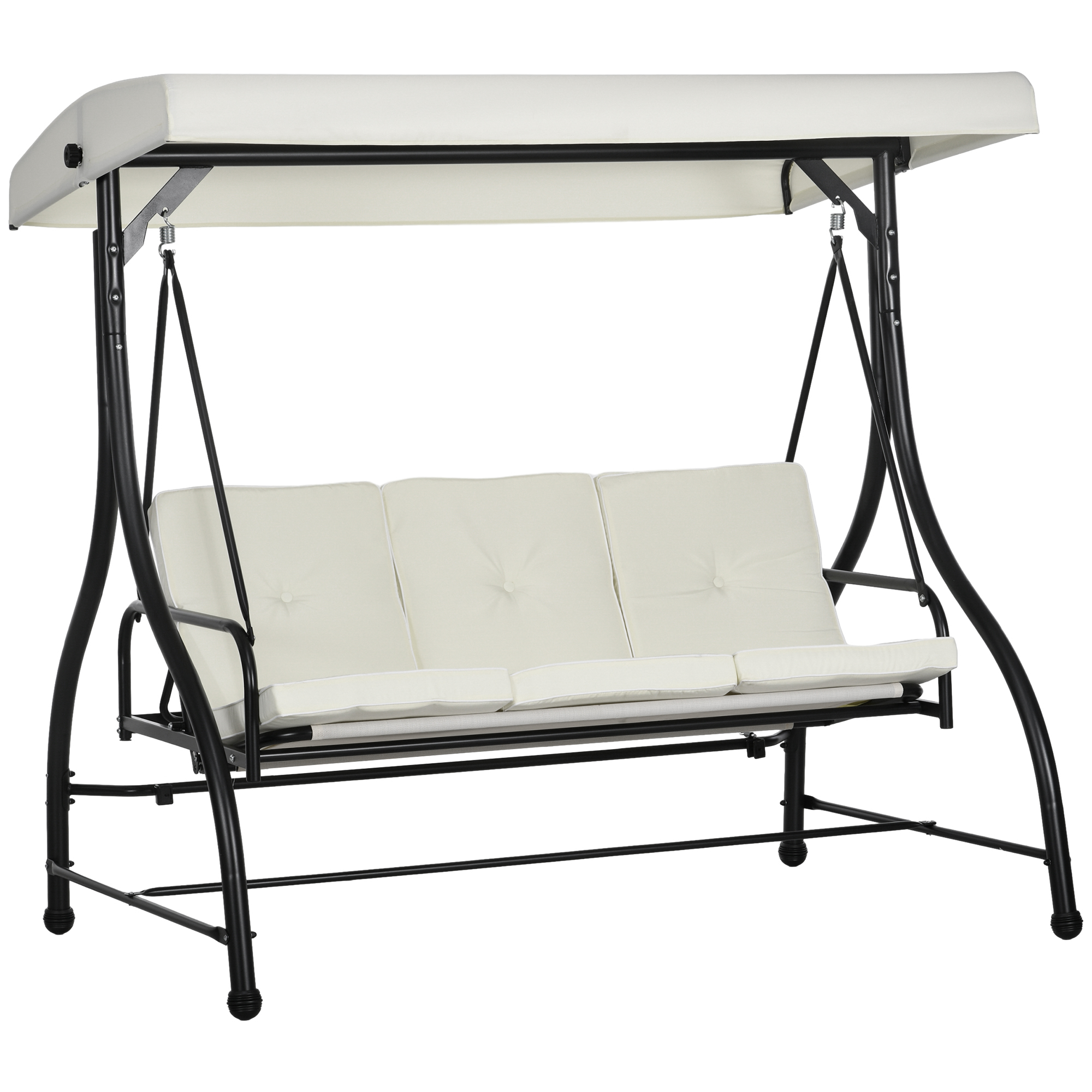 SUNVISTA 3 Seater Canopy Swing Chair, 2 in 1 Garden Swing Seat Bed, with Adjustable Canopy and Metal Frame, Cream White - Life Essentials