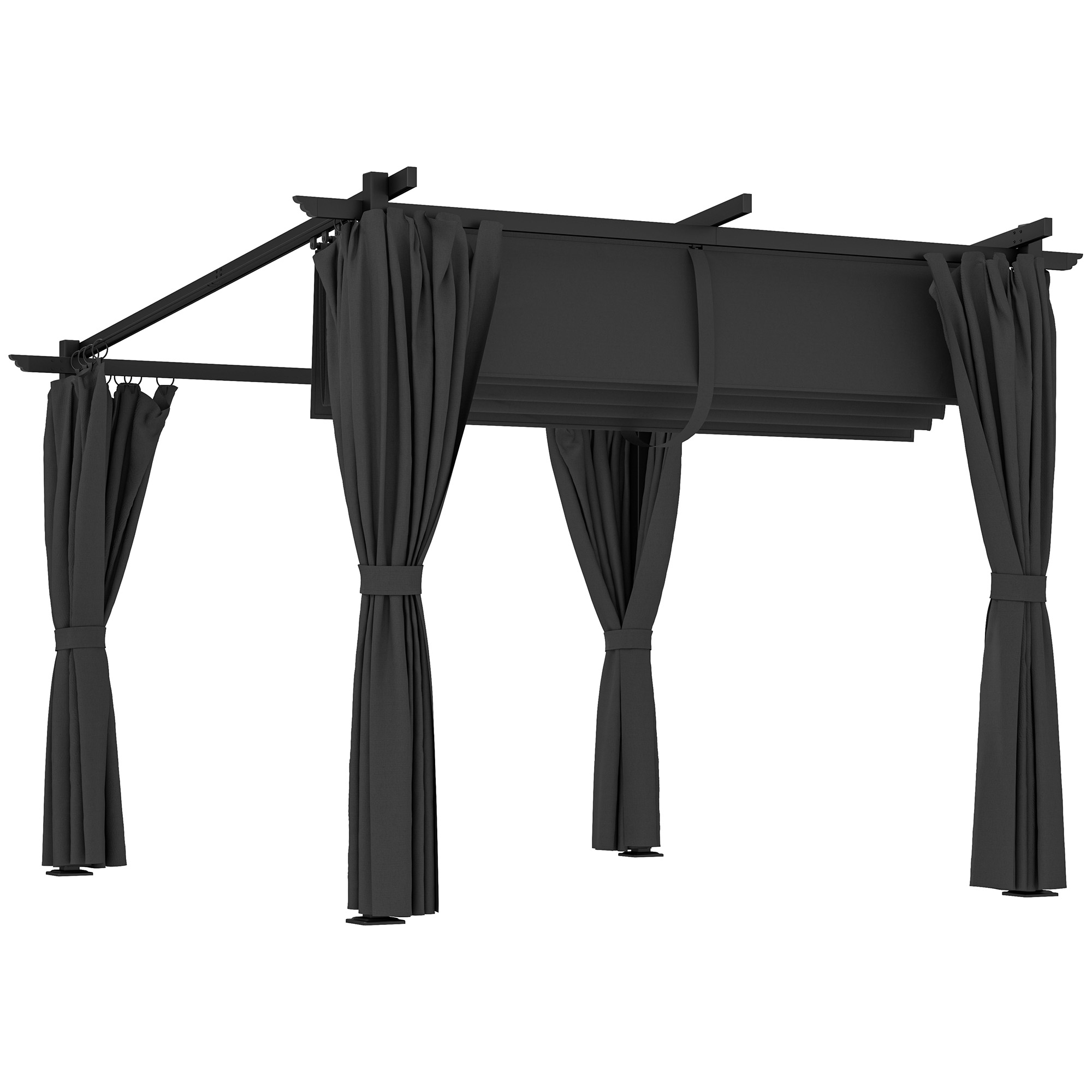 SUNVISTA 3 x 3 m Retractable Roof Pergola, with Curtains - Dark Grey - Life Essentials