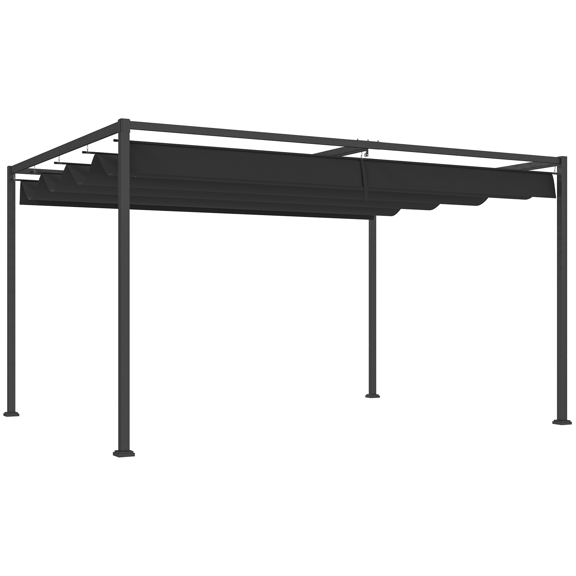SUNVISTA 4 x 3m Metal Pergola, with Retractable Canopy Roof - Black - Life Essentials