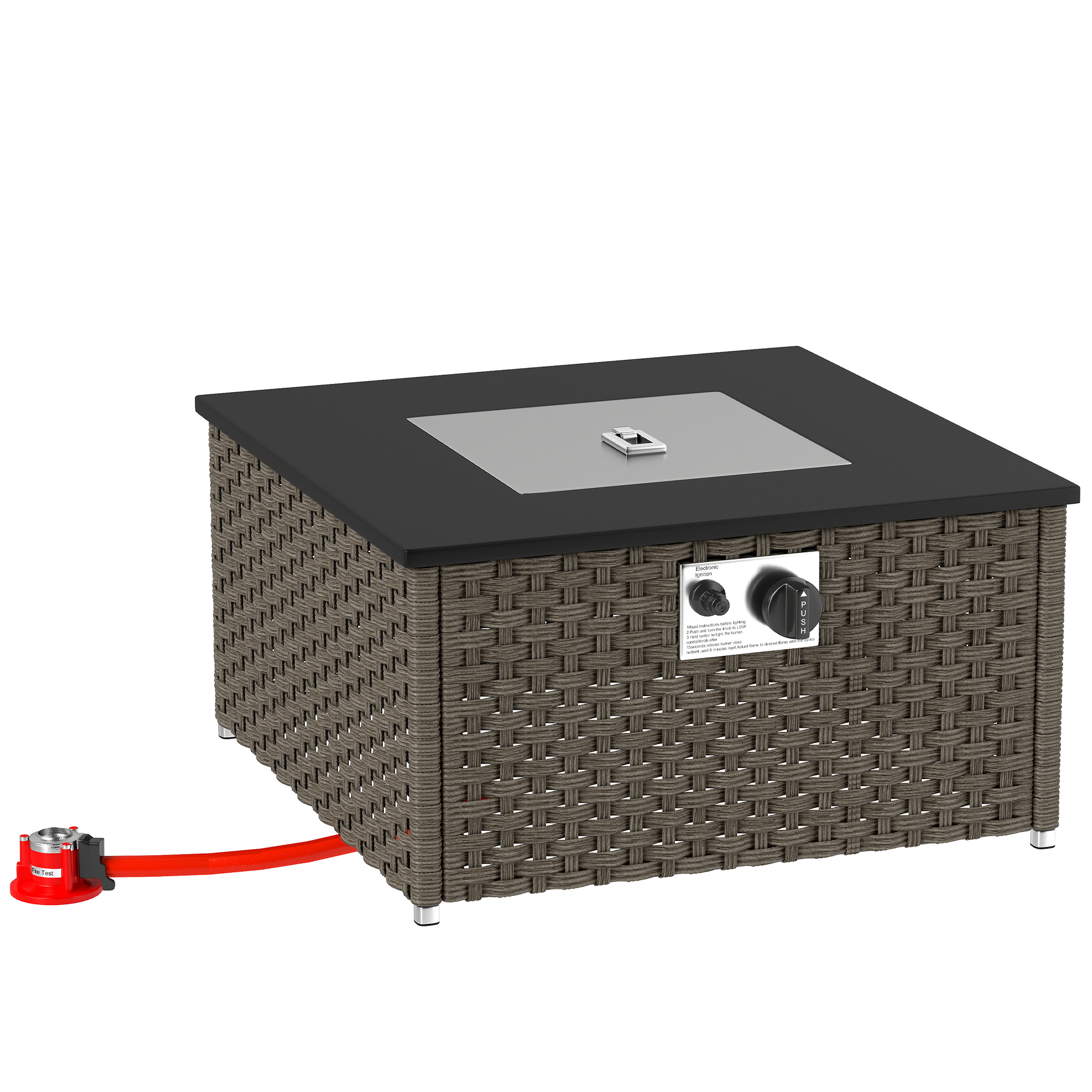 SUNVISTA 13KW Rattan Gas Fire Pit Table, Smokeless Patio Heater Table, Grey - Life Essentials