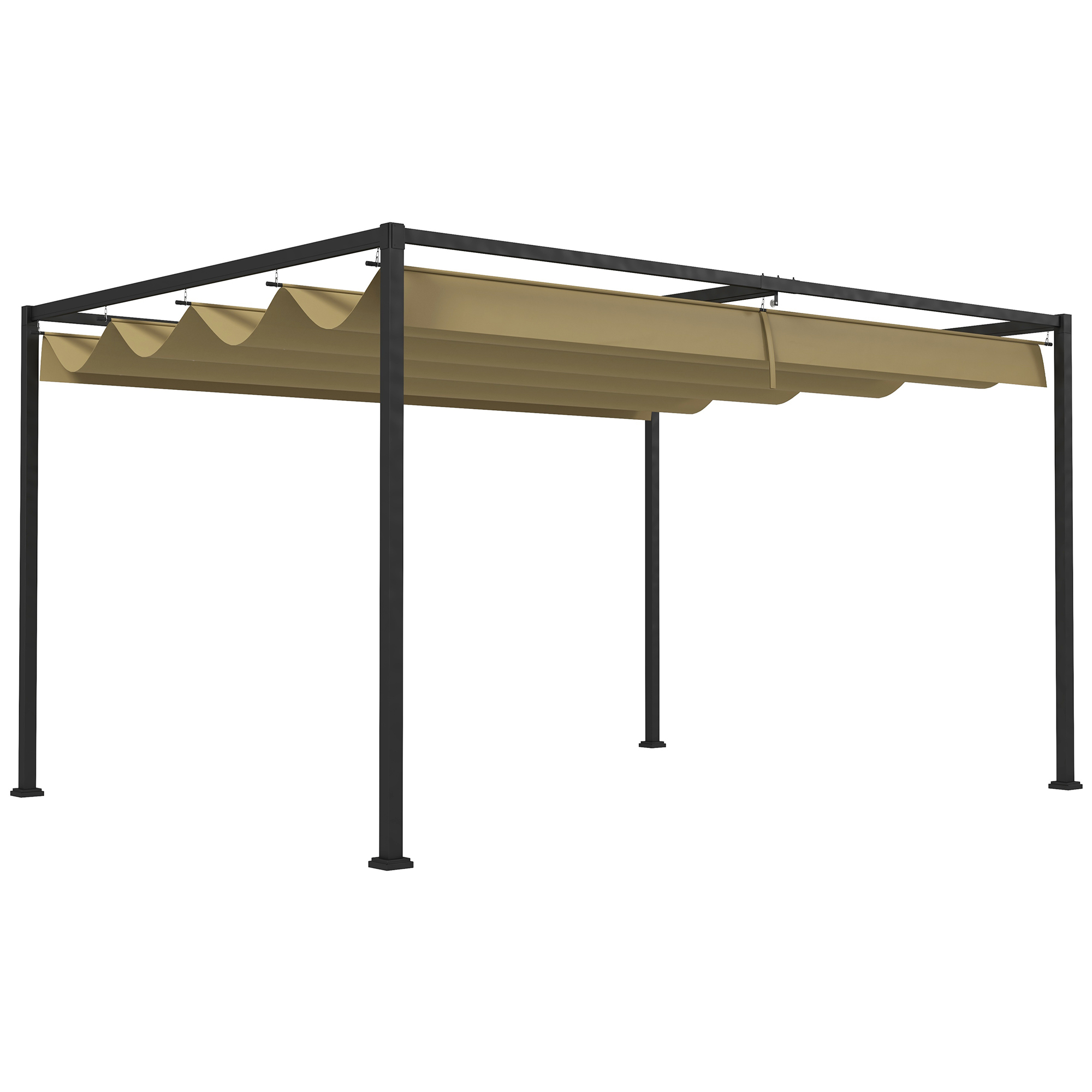 3x2m Metal Pergola with Retractable Roof, Garden Gazebo Canopy Shelter for Outdoor, Patio, Khaki - Life Essentials