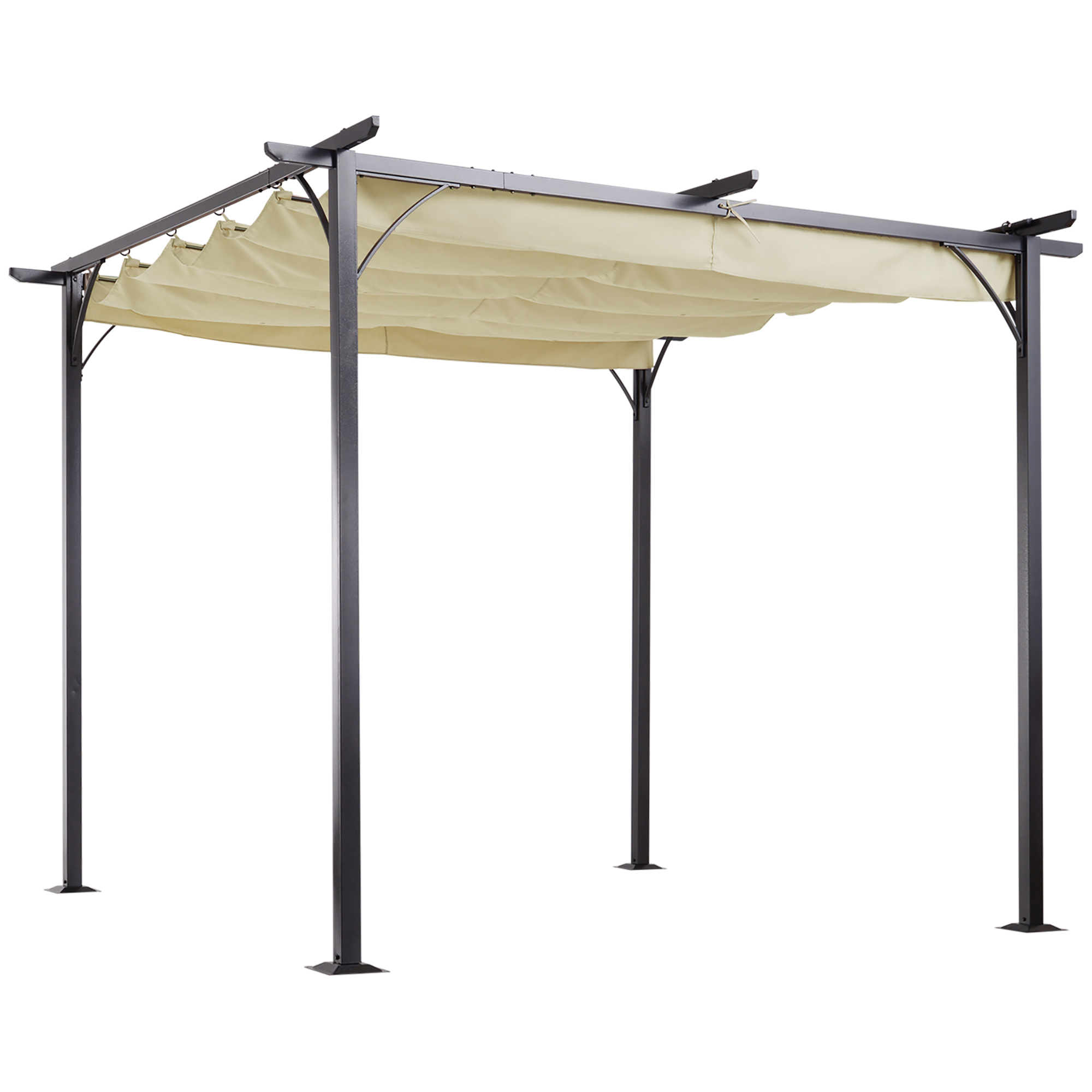 3 x 3M Metal Pergola Gazebo Awning Retractable Canopy Outdoor Garden Sun Shade Shelter Marquee Party BBQ Beige - Life Essentials