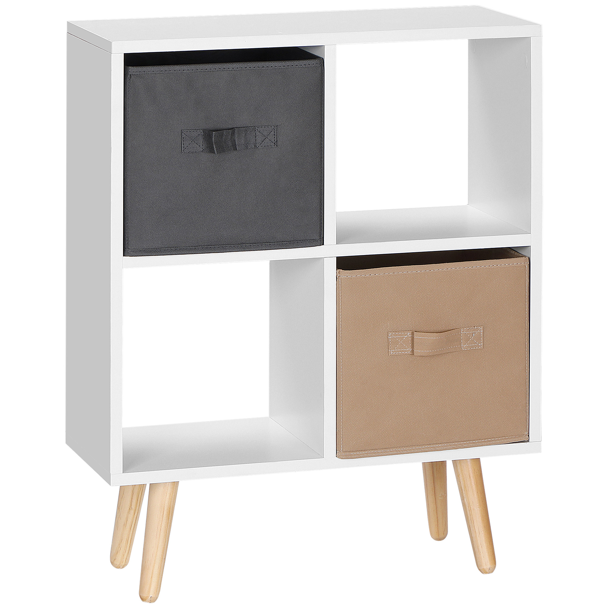 Freestanding 4 Cube Storage Cabinet Unit w/ 2 Fabric Drawers Handles Home Office Organisation Shelves Furniture 54.5L x 24W x 69.5H cm - Life 
