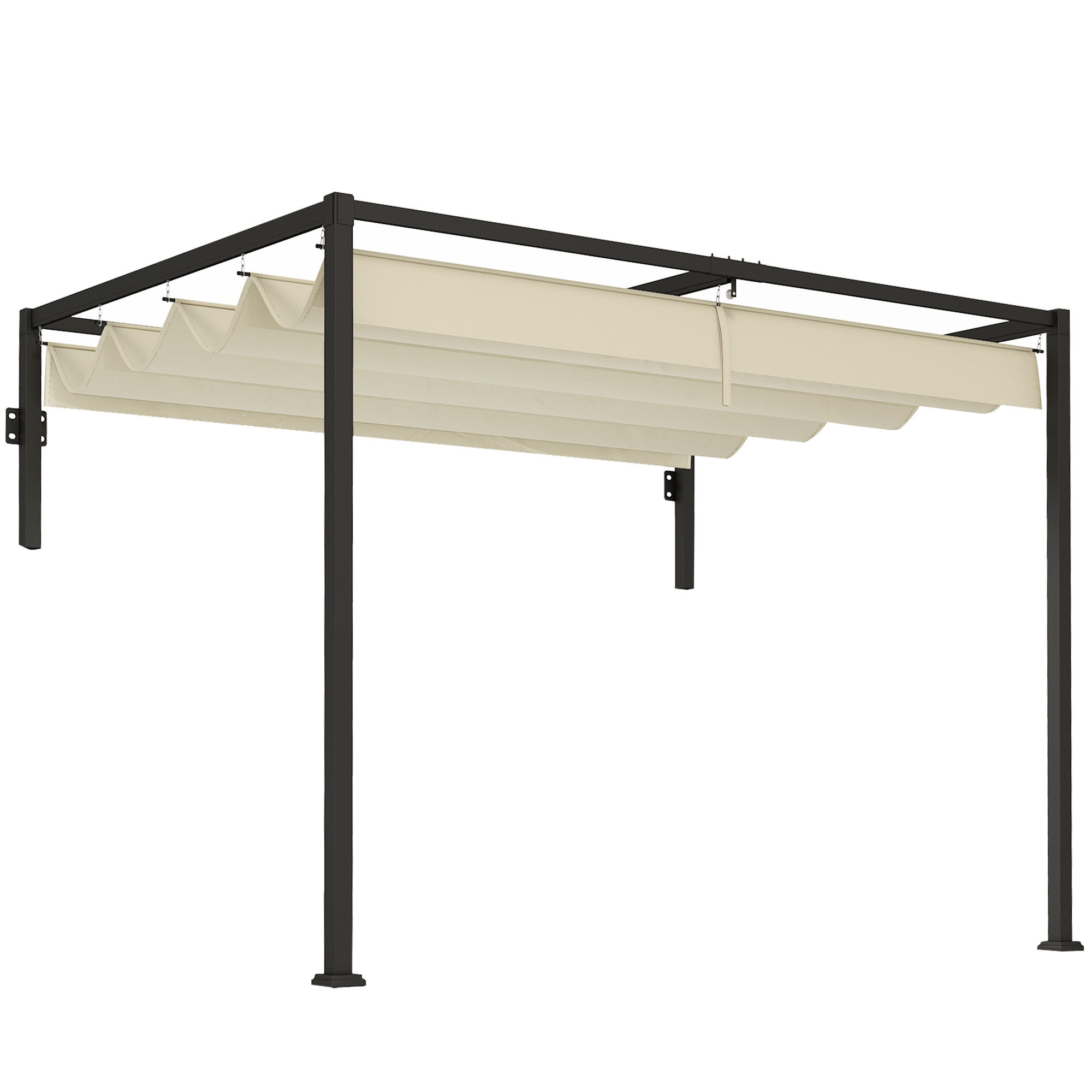 SUNVISTA 2 x 3(m) Lean To Steel Pergola, with Moving Fabric Canopy - Khaki - Life Essentials
