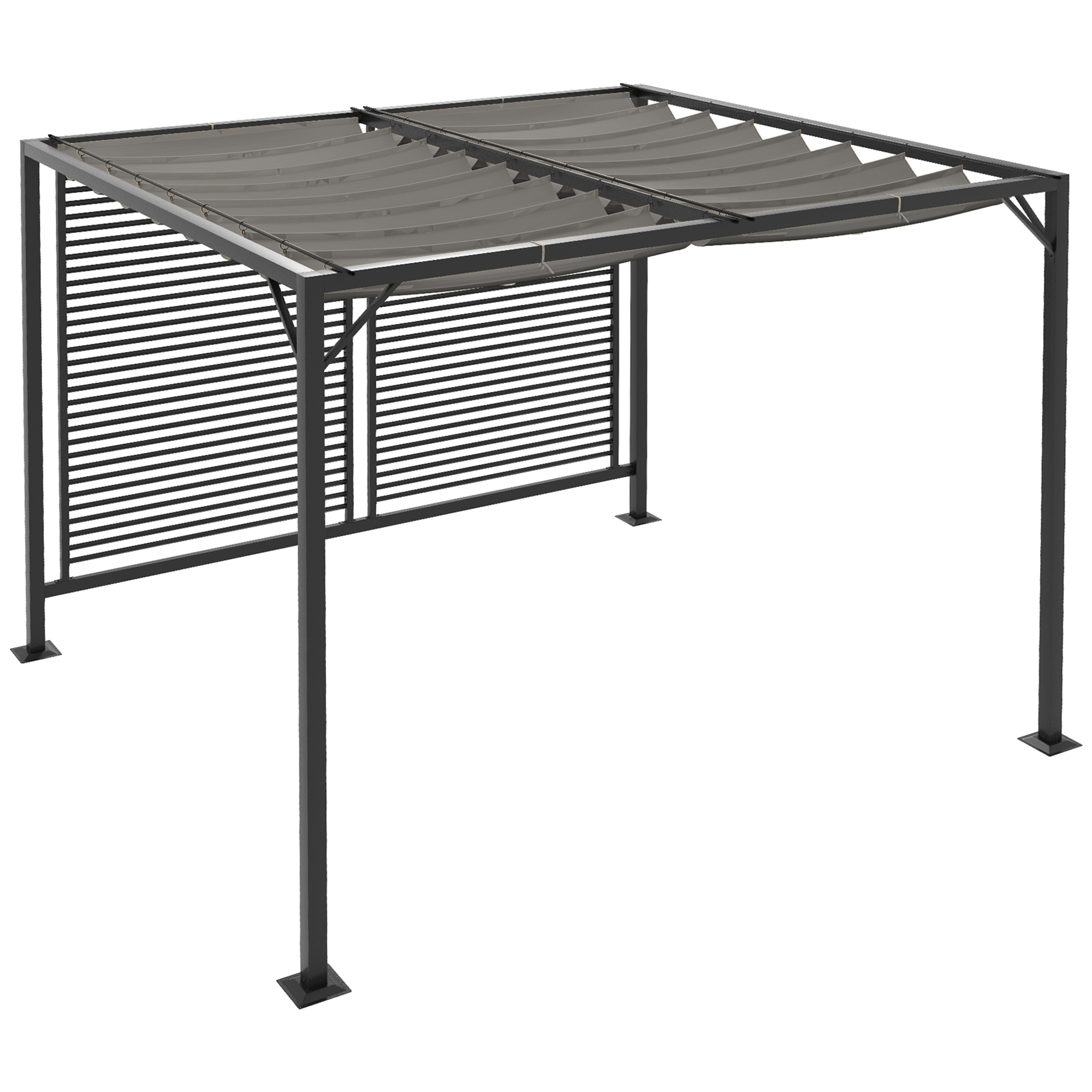Jones Metal Pergola with Retractable Fabric Roof - Grey - Life Essentials