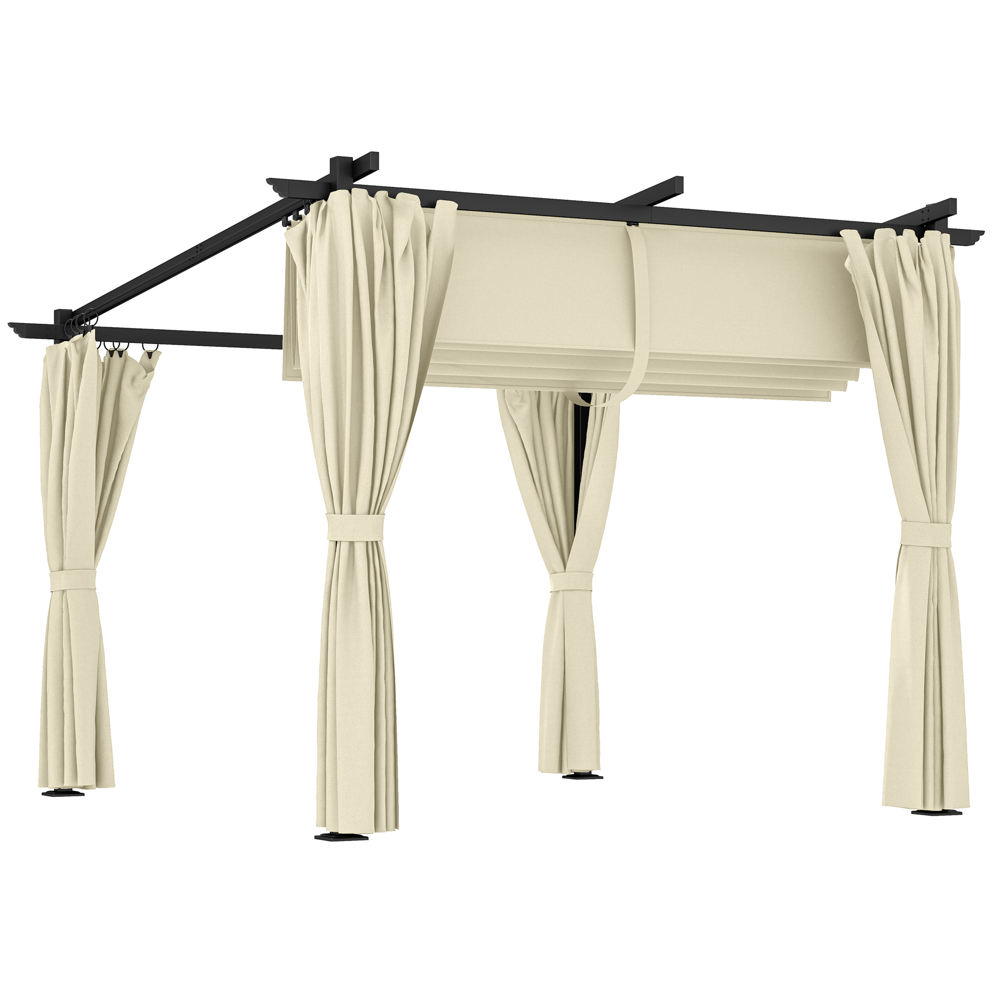 SUNVISTA 3 x 3 m Retractable Roof Pergola, with Curtains - Beige - Life Essentials