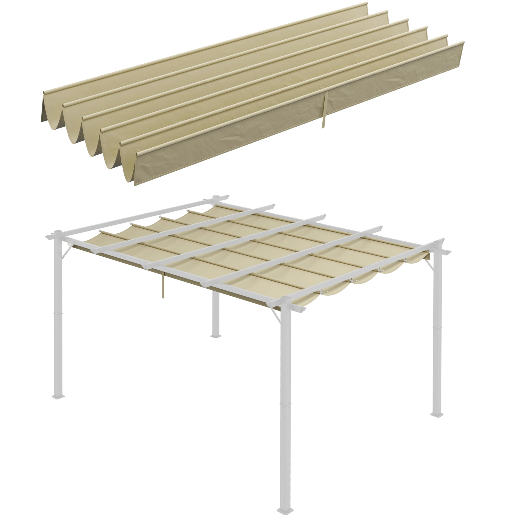 Retractable Pergola Shade Cover, Replacement Canopy for 4 x 3 (m) Pergola, Retractable Roof, Beige - Life Essentials