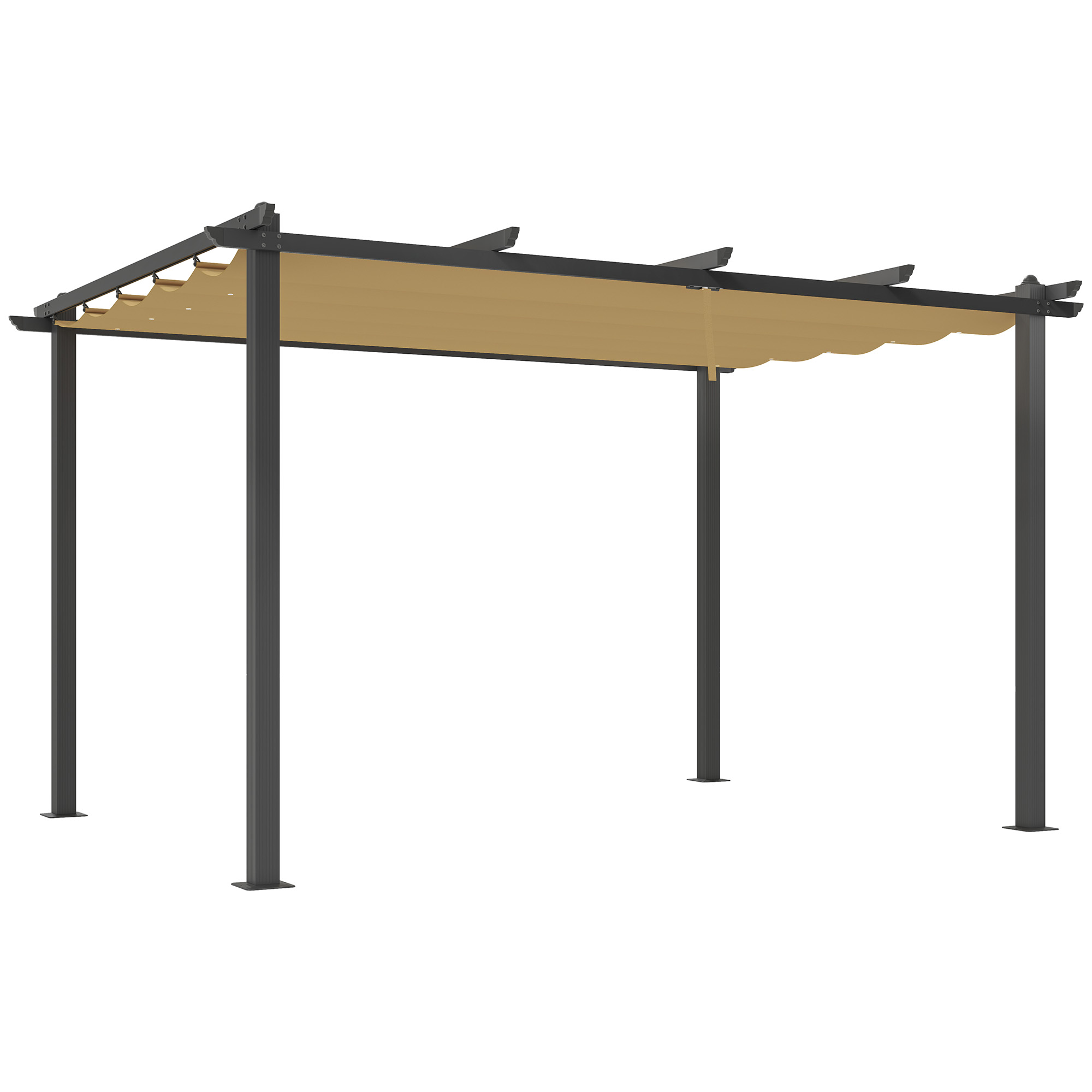 SUNVISTA 3 x 4m Aluminium Pergola, with Retractable Roof - Khaki - Life Essentials