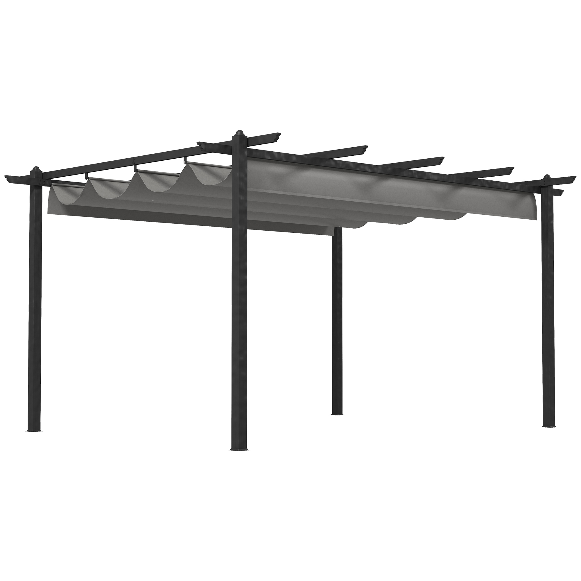 4 x 3(m) Aluminium Pergola with Retractable Roof, Garden Gazebo Canopy Shelter for Outdoor, Patio, Grey - Life Essentials