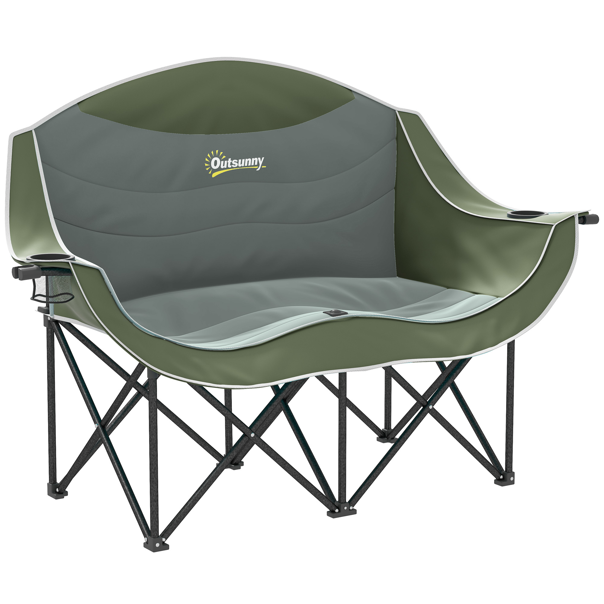 SUNVISTA Double Camping Chair for Adults, Padded Folding Chair with Cup Holders, Green - Life Essentials
