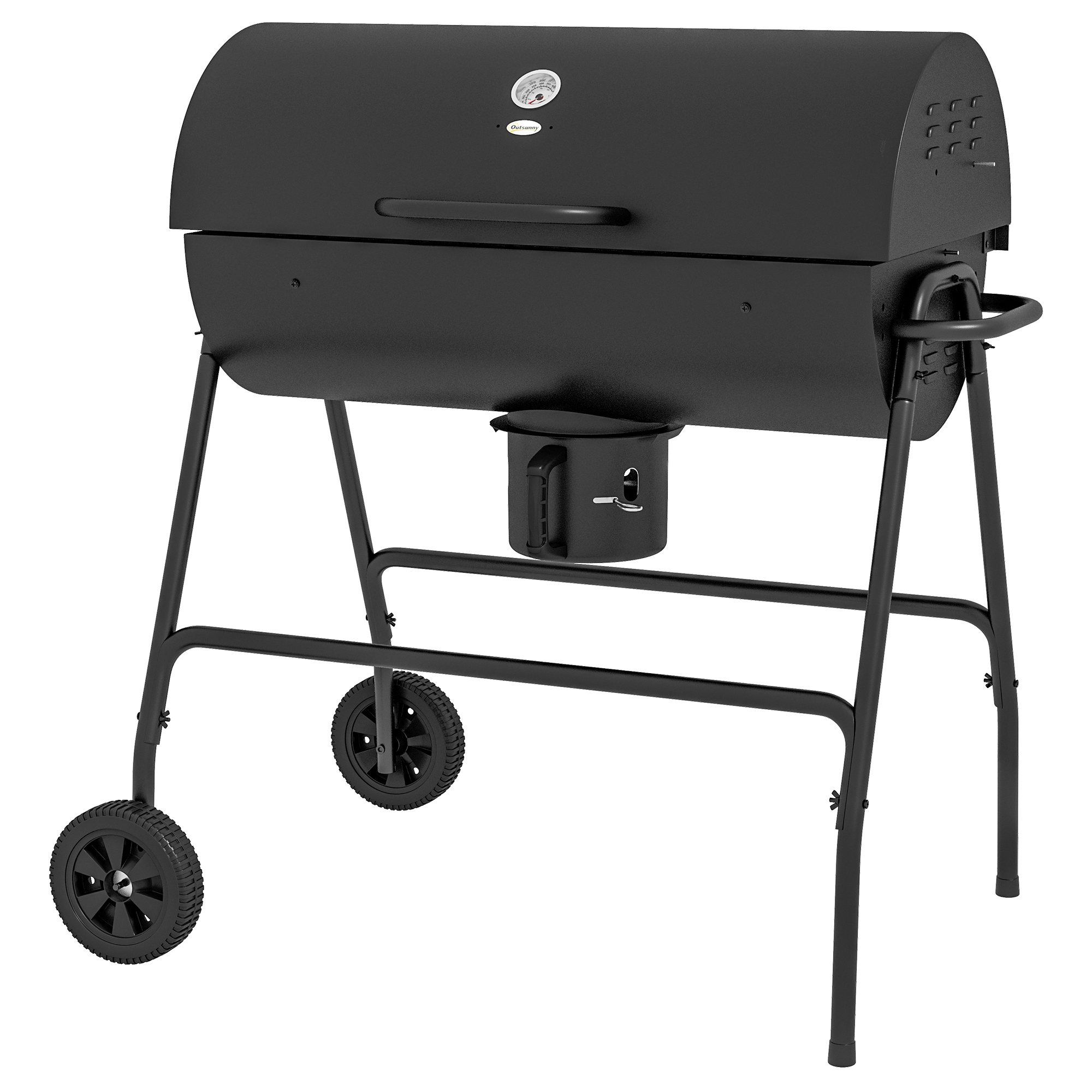 Outdoor Wheeled Barrel Charcoal Barbecue Grill Trolley, Black - Life Essentials