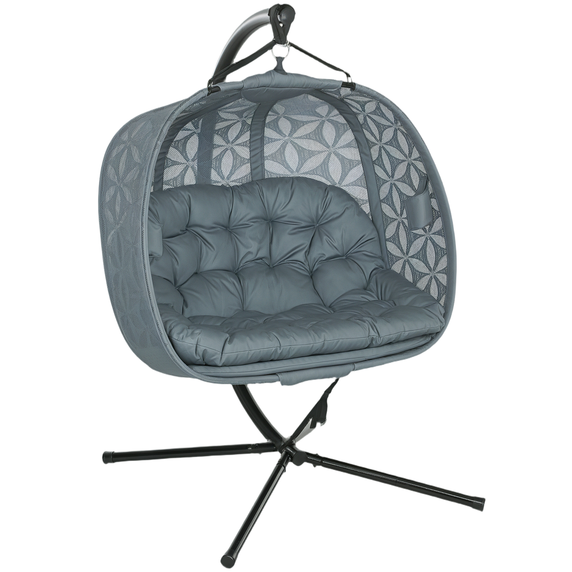 SUNVISTA Outdoor Double Hanging Chair with Cushion and Cup Holders, Charcoal Grey - Life Essentials