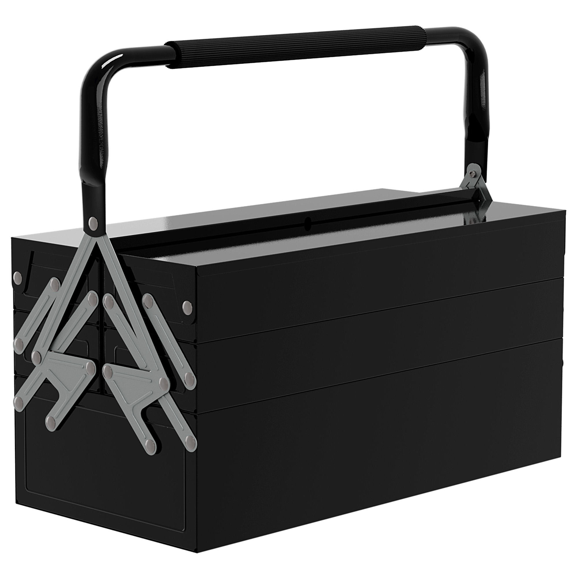 DURHAND 3 Tier Metal Toolbox, 5 Tray Professional Portable Tool Box with Carry Handle for Workshop, 45cmx22.5cmx34.5cm, Black - Life Essentials