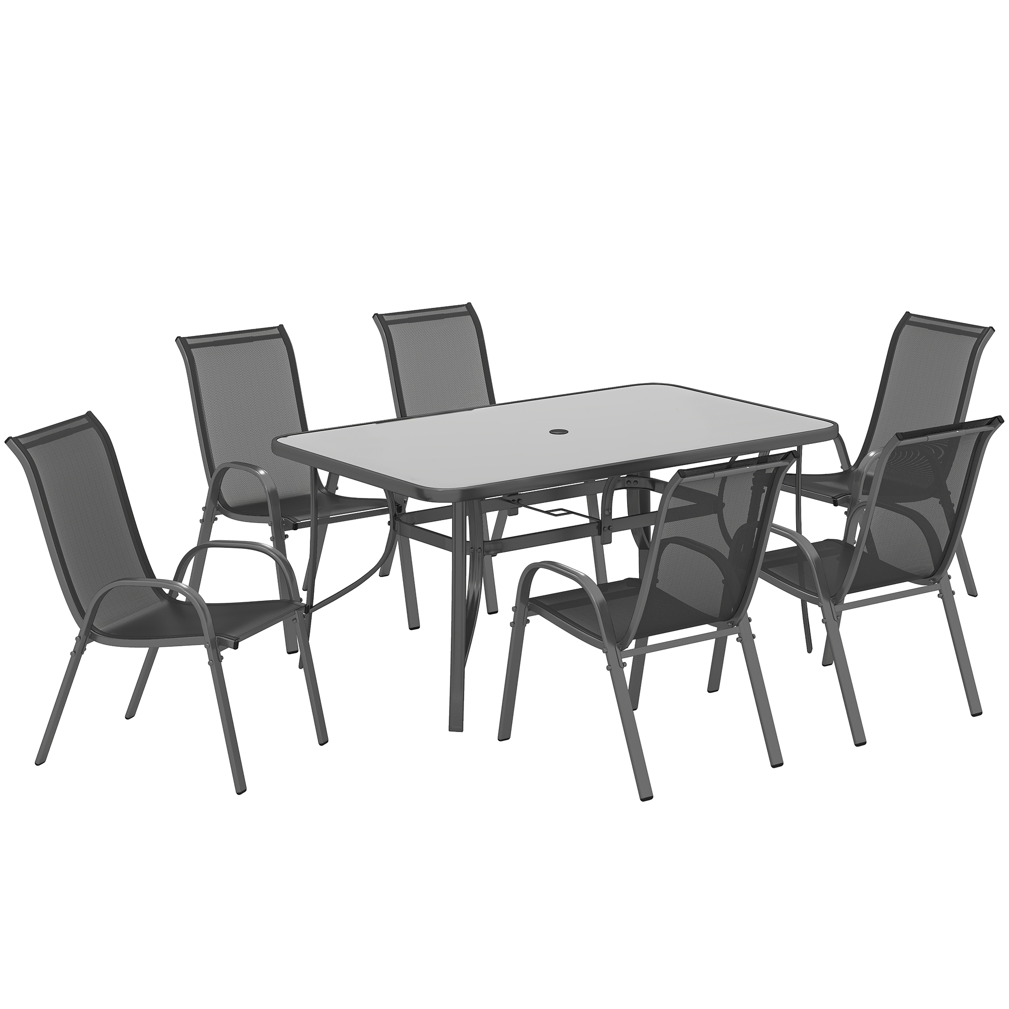 SUNVISTA Seven-Piece Outdoor Dining Set - Charcoal Grey - Life Essentials