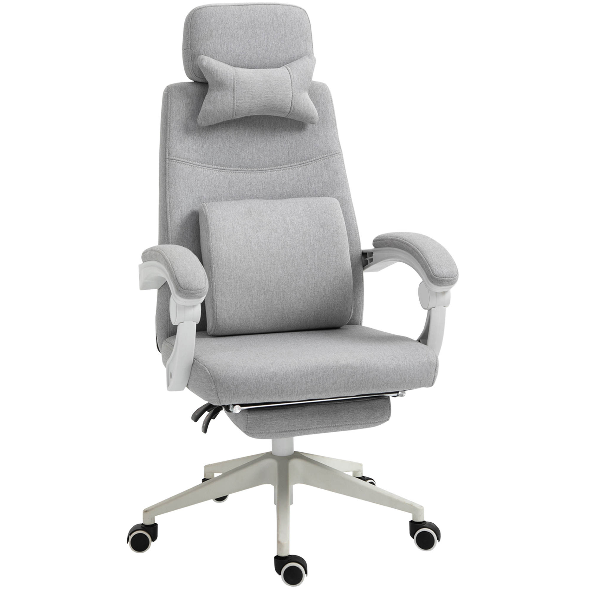 Vinsetto Home Office Chair w/ Manual Footrest Recliner Padded Modern Adjustable Swivel Seat w/ 2 Pillows Armrest Ergonomic Grey - Life Essentials