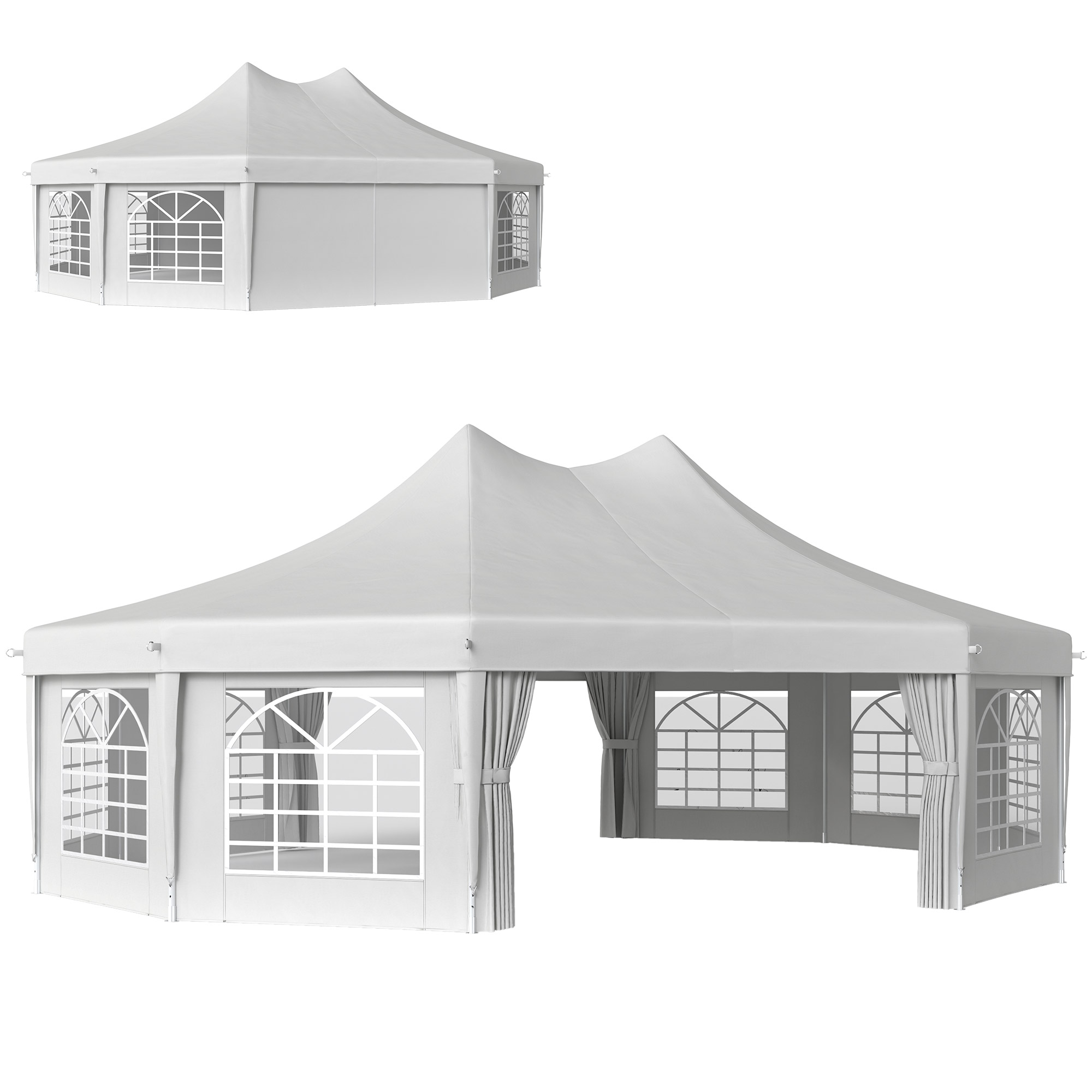 SUNVISTA 10 Sides Decagonal Garden Gazebo Marquee Party Tent Wedding Canopy Outdoor Heavy Duty Metal Frame (8.9m x 6.5m) - White - Life Essentials
