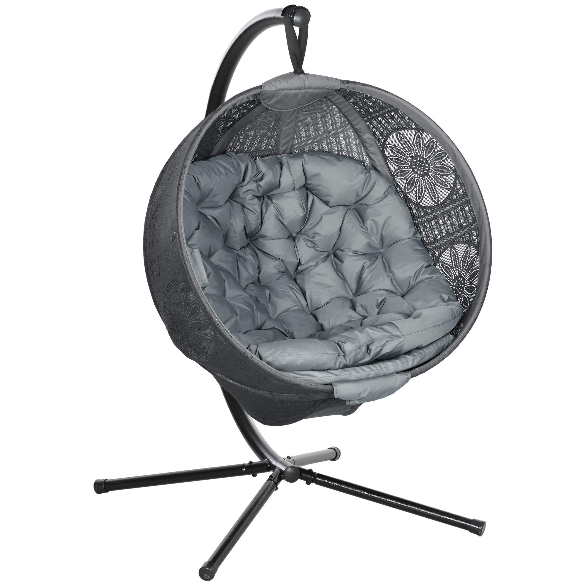 SUNVISTA Round Egg Basket Chair, with Steel Stand, Charcoal Grey - Life Essentials