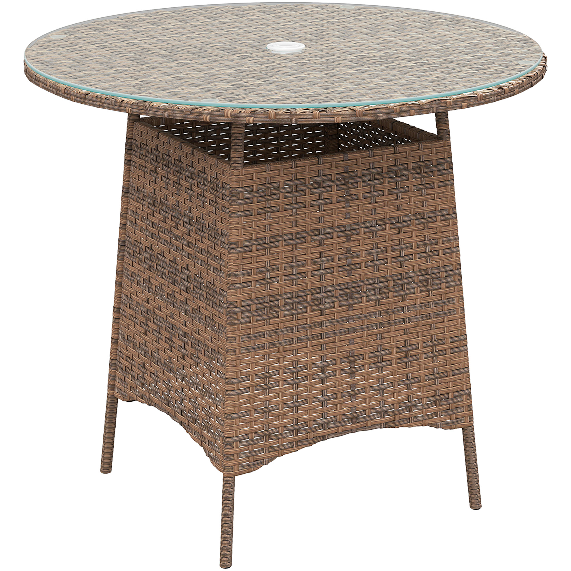 SUNVISTA Wicker Garden Rattan Table, Patio Furniture Outdoor Coffee Table with Umbrella Hole and Tempered Glass Top, Brown - Life Essentials