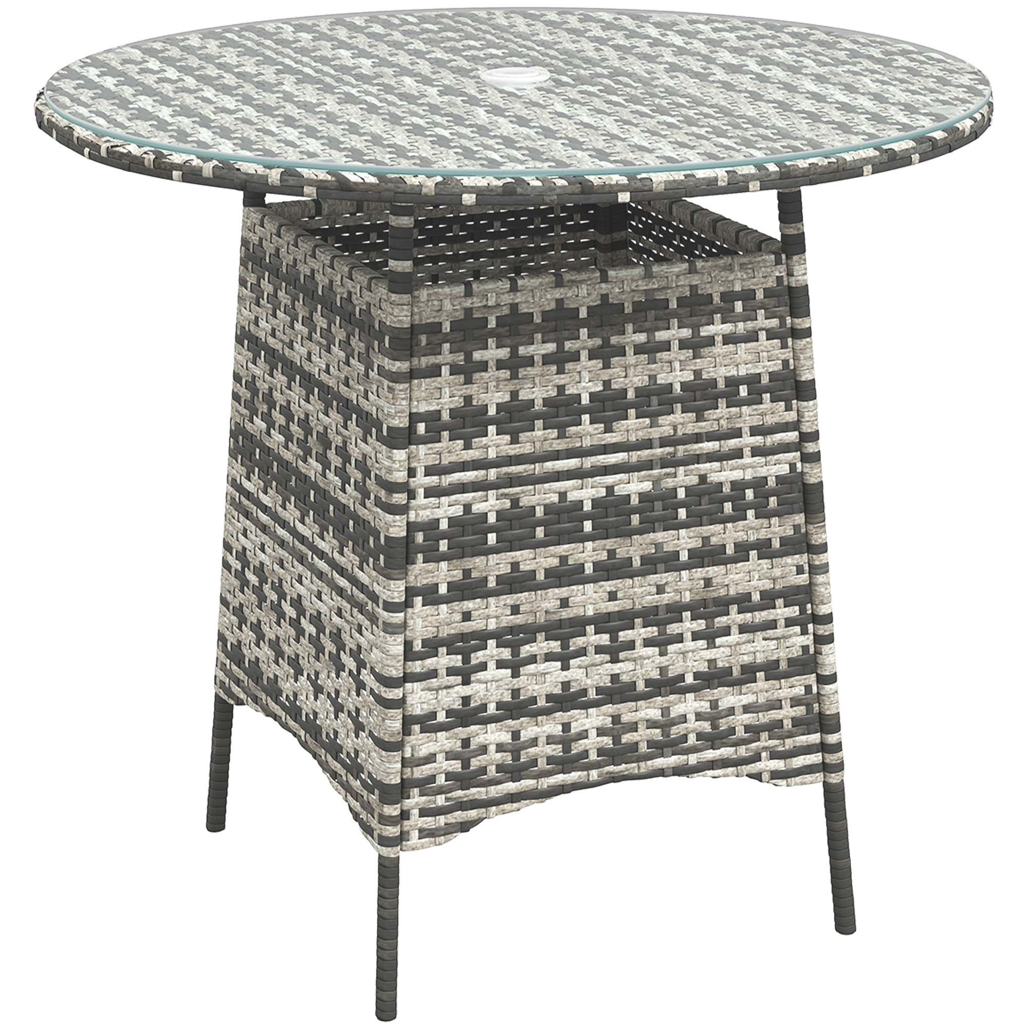 SUNVISTA Wicker Garden Rattan Table, Patio Furniture Outdoor Coffee Table with Umbrella Hole and Tempered Glass Top, Grey - Life Essentials