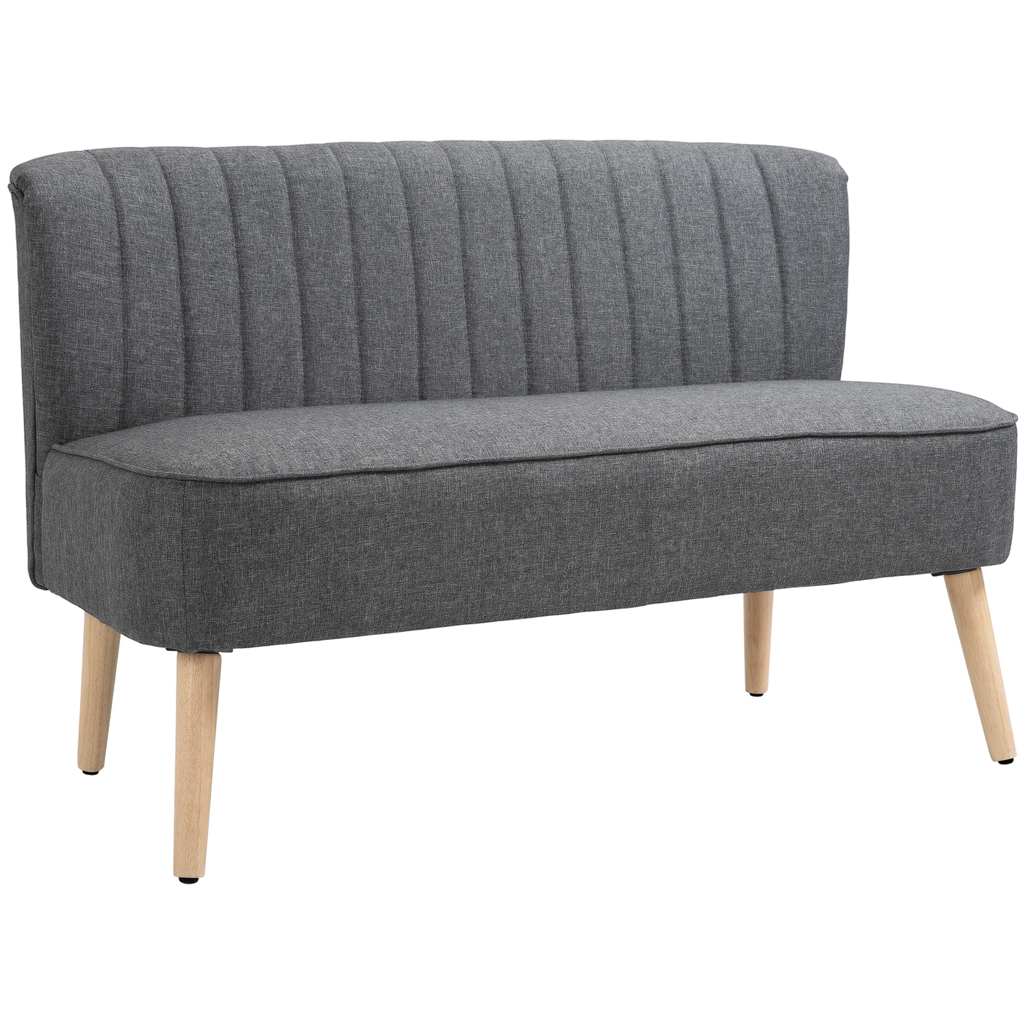 Modern Double Seat Sofa Loveseat Couch 2 Seater Compact Sofa Padded Linen Wood Leg Grey - Life Essentials