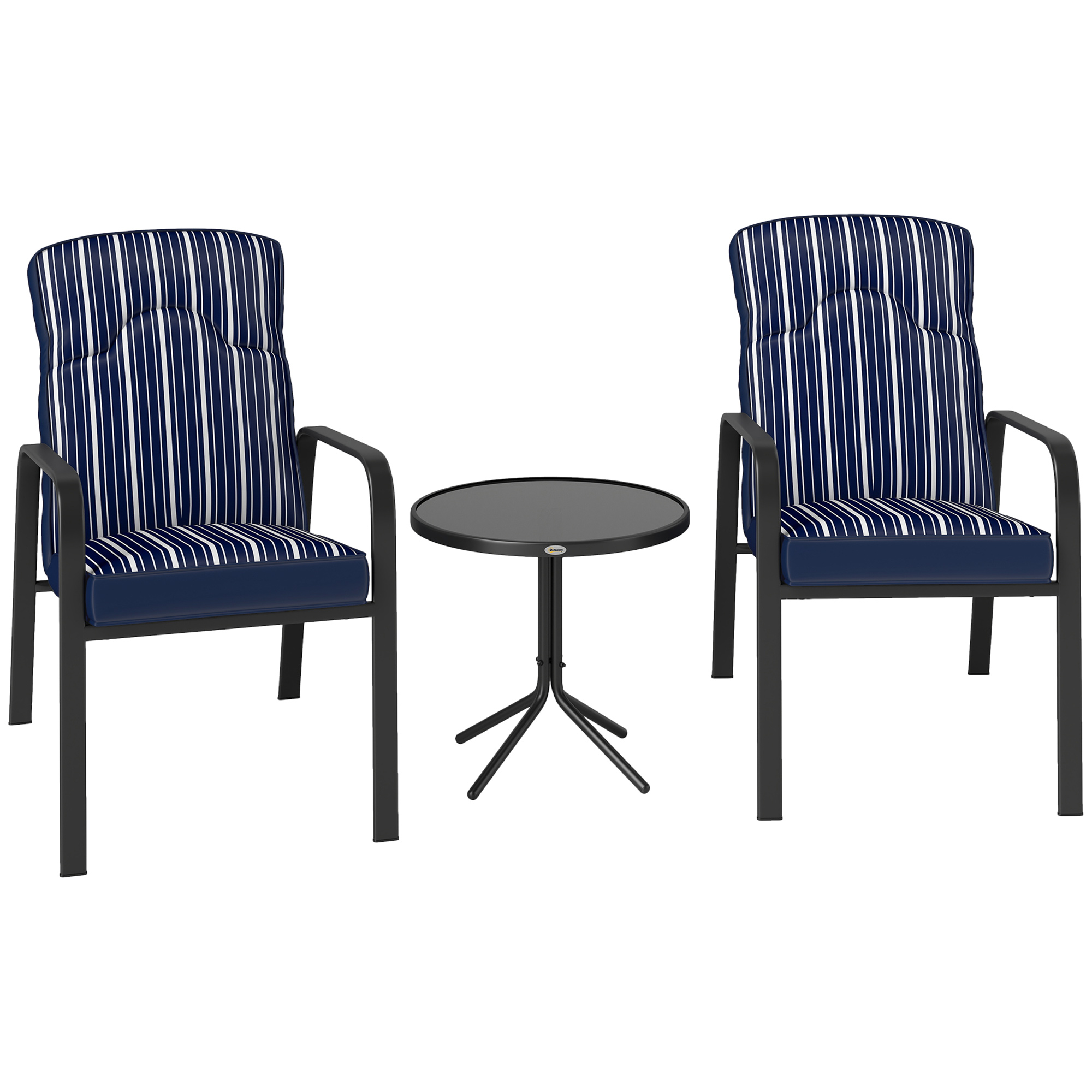 SUNVISTA 3-Piece Recliner Bistro Set, Adjustable Garden Chairs with Glass Table, Cushions & High Back, Blue - Life Essentials