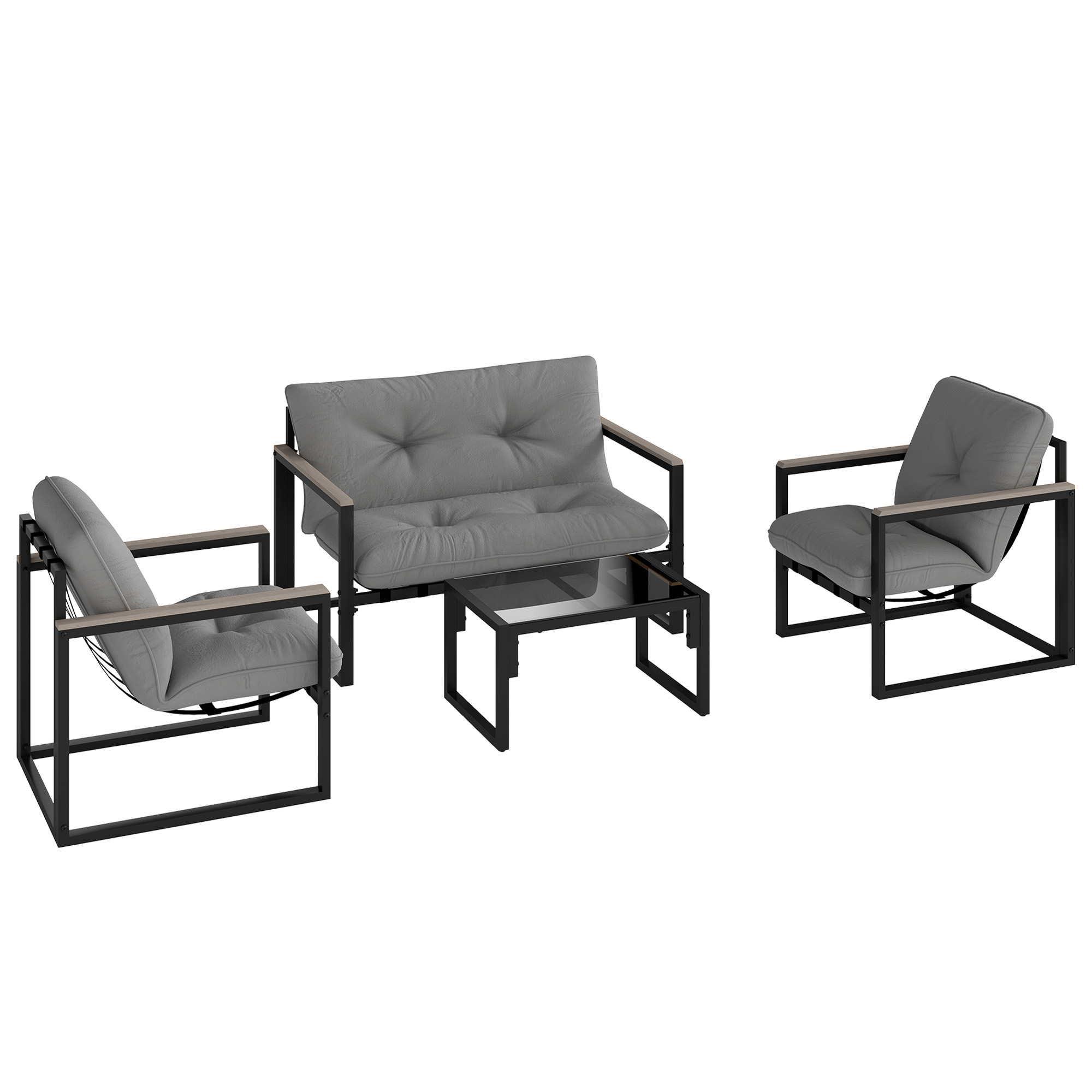 SUNVISTA 4-Piece Garden Furniture Set, Dark Grey Rattan Sofa Set with Cushions & Glass Coffee Table for Balcony - Life Essentials