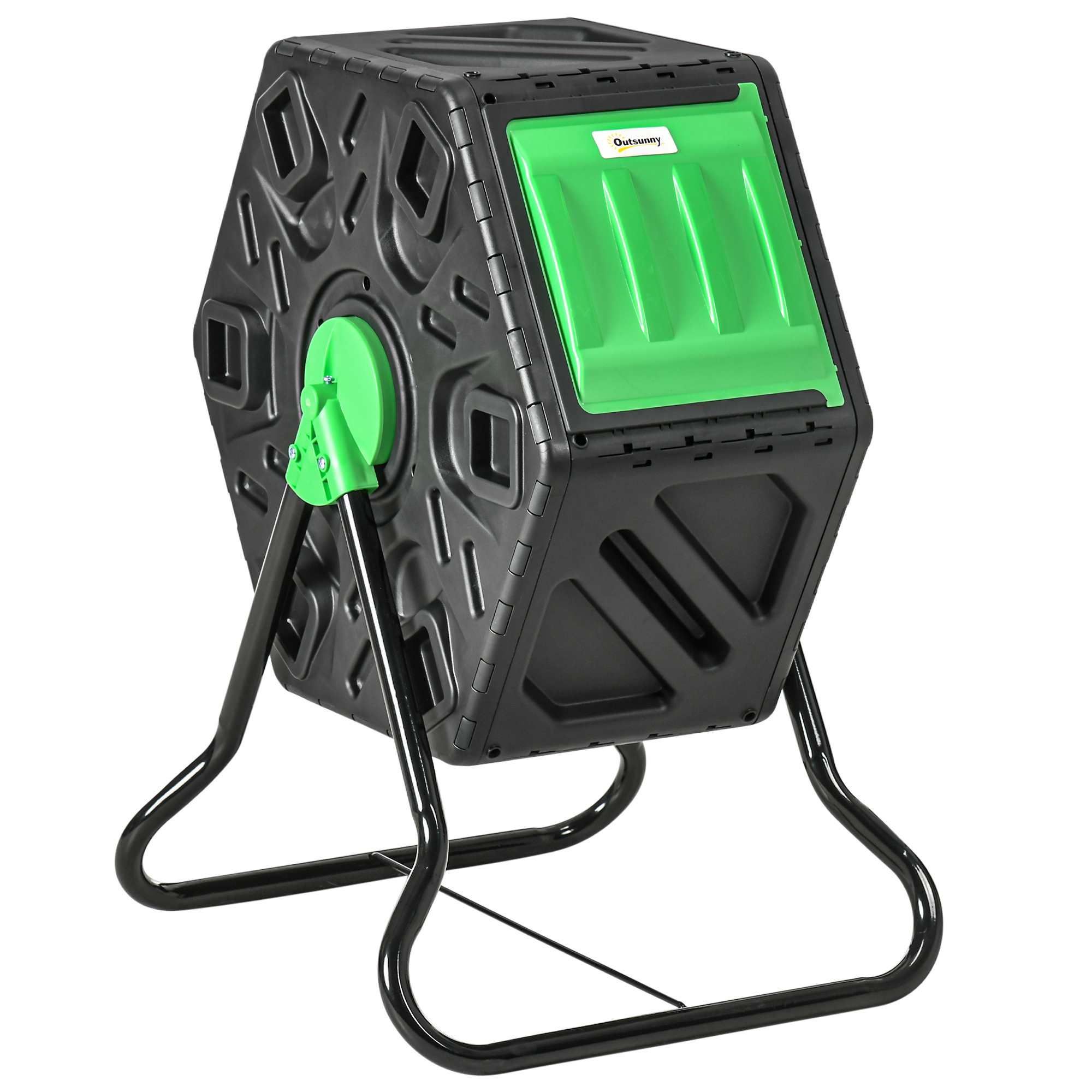 65L Garden Compost Bin, Single Chamber Rotating Composter, Compost Maker with 48 Ventilation Openings and Steel Legs - Life Essentials