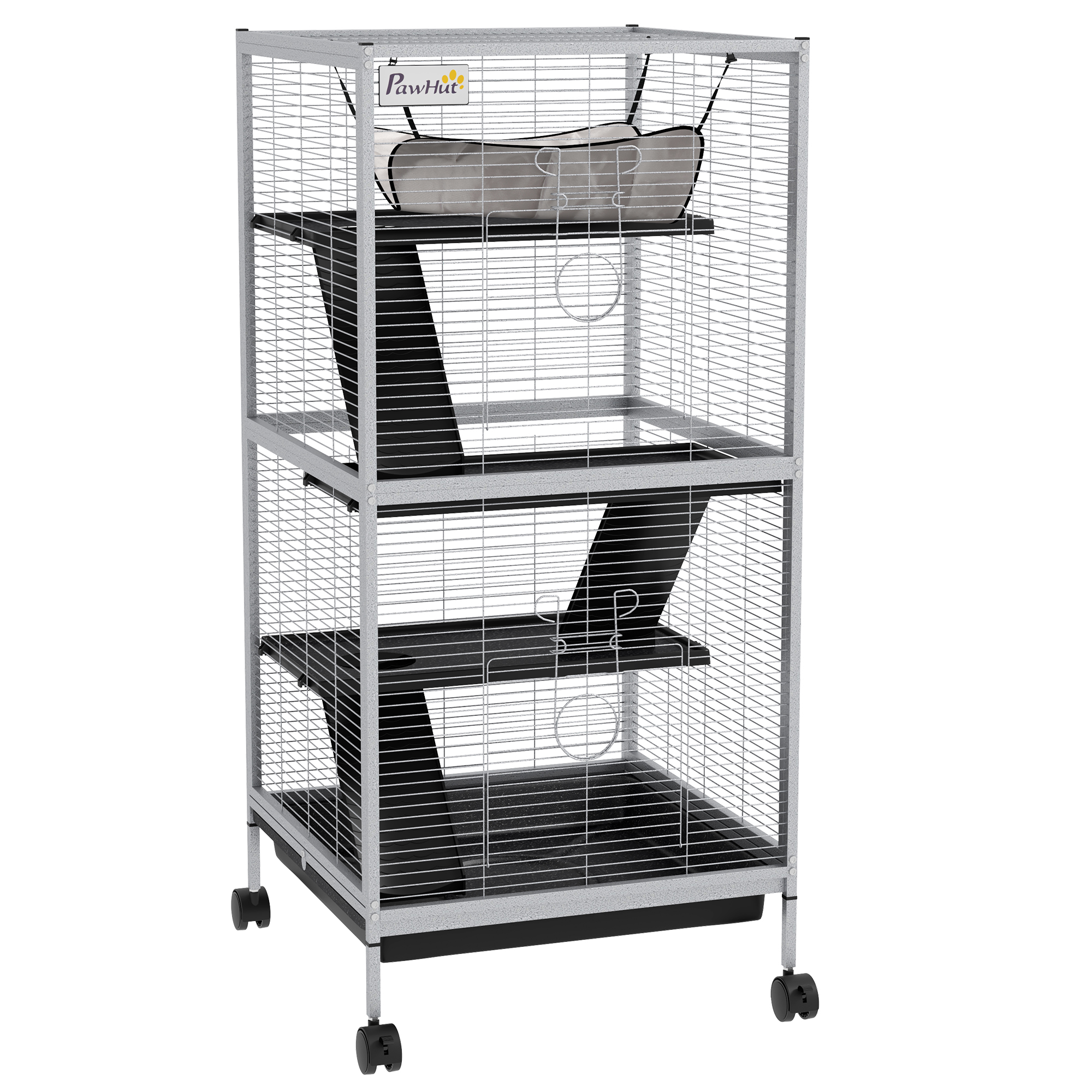 Small Animal Cage Pet Play House with Wheels Platforms Light Grey - Life Essentials