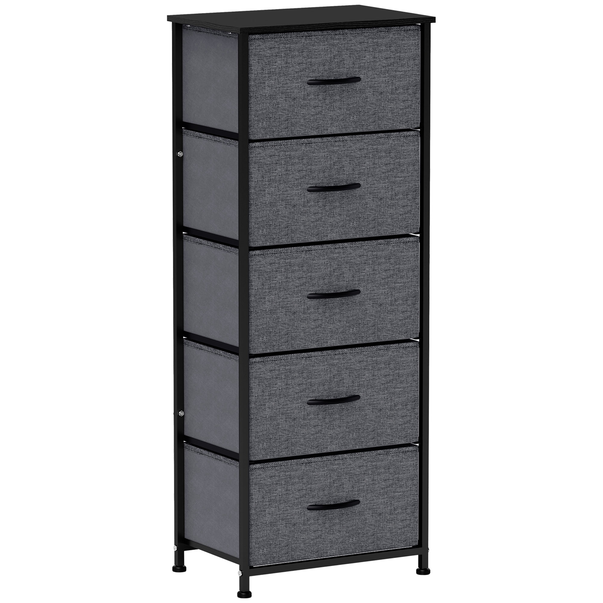 DRAWELLE Grey Chest of Drawers - Tallboy, Medium-sized, 5 Drawers, Fabric Drawers - Life Essentials