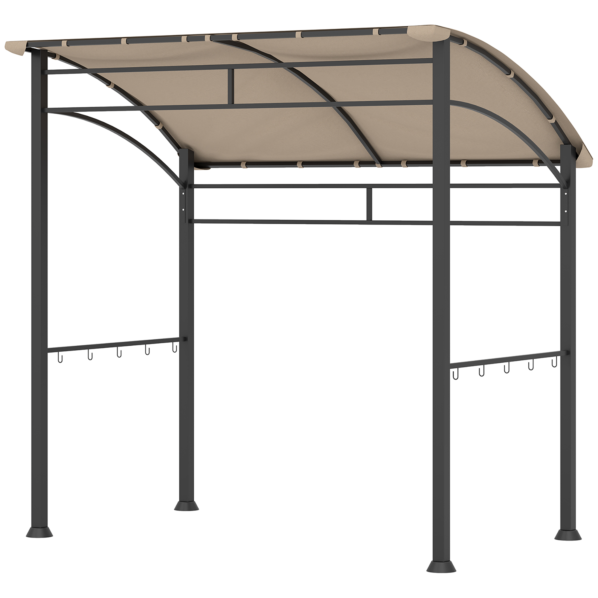 SUNVISTA 2.2 x 1.5 m BBQ Grill Gazebo Tent, Garden Grill with Metal Frame, Curved Canopy and 10 Hooks, Outdoor Sun Shade, Khaki - Life Essentials